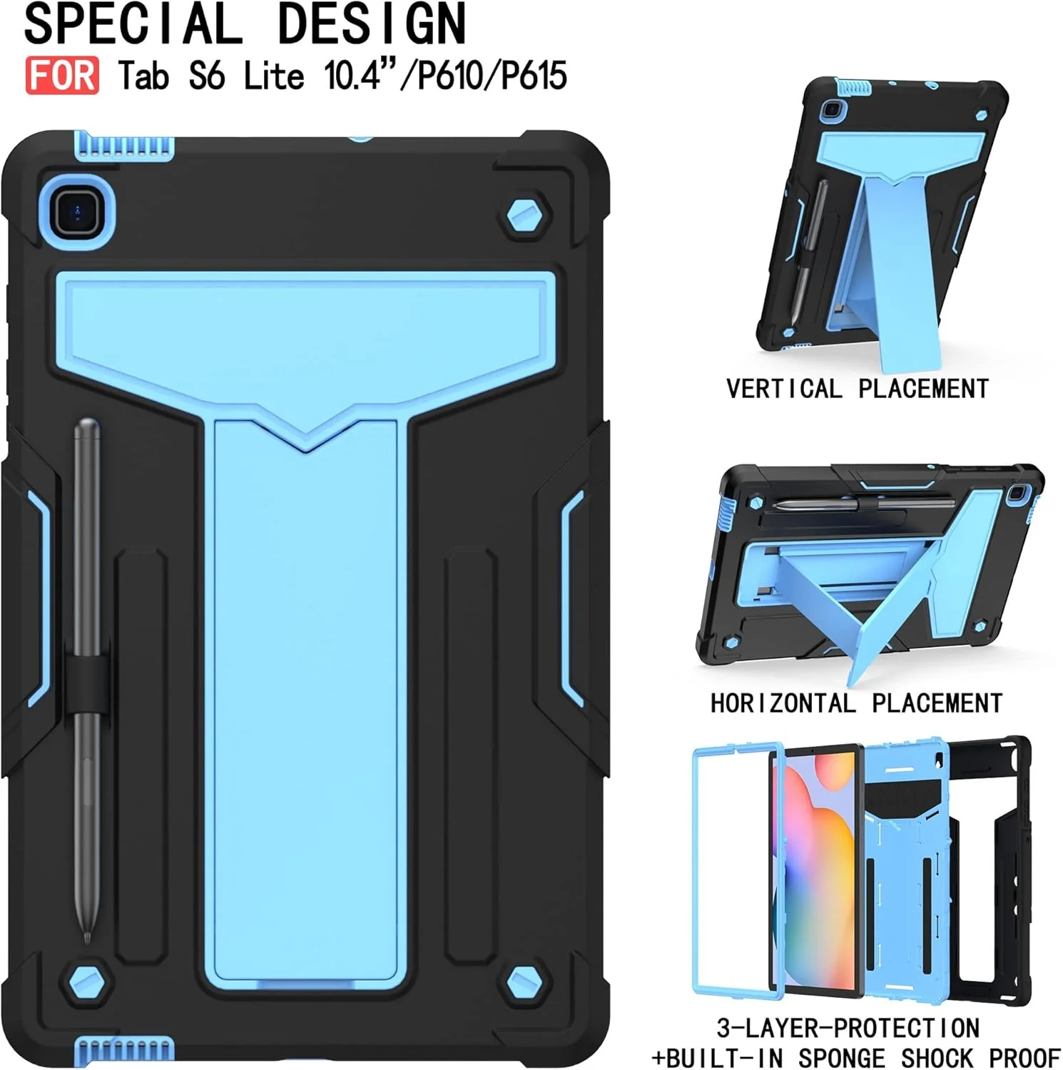 کیف تبلت مناسب برای تبلت سامسونگ گلکسی تب A 8.0 اینچ (2019) مدل SM-T290، مدل SM-T295، با پایه تاشو، سه لایه، مقاوم در برابر ضربه، محافظت در برابر سقوط