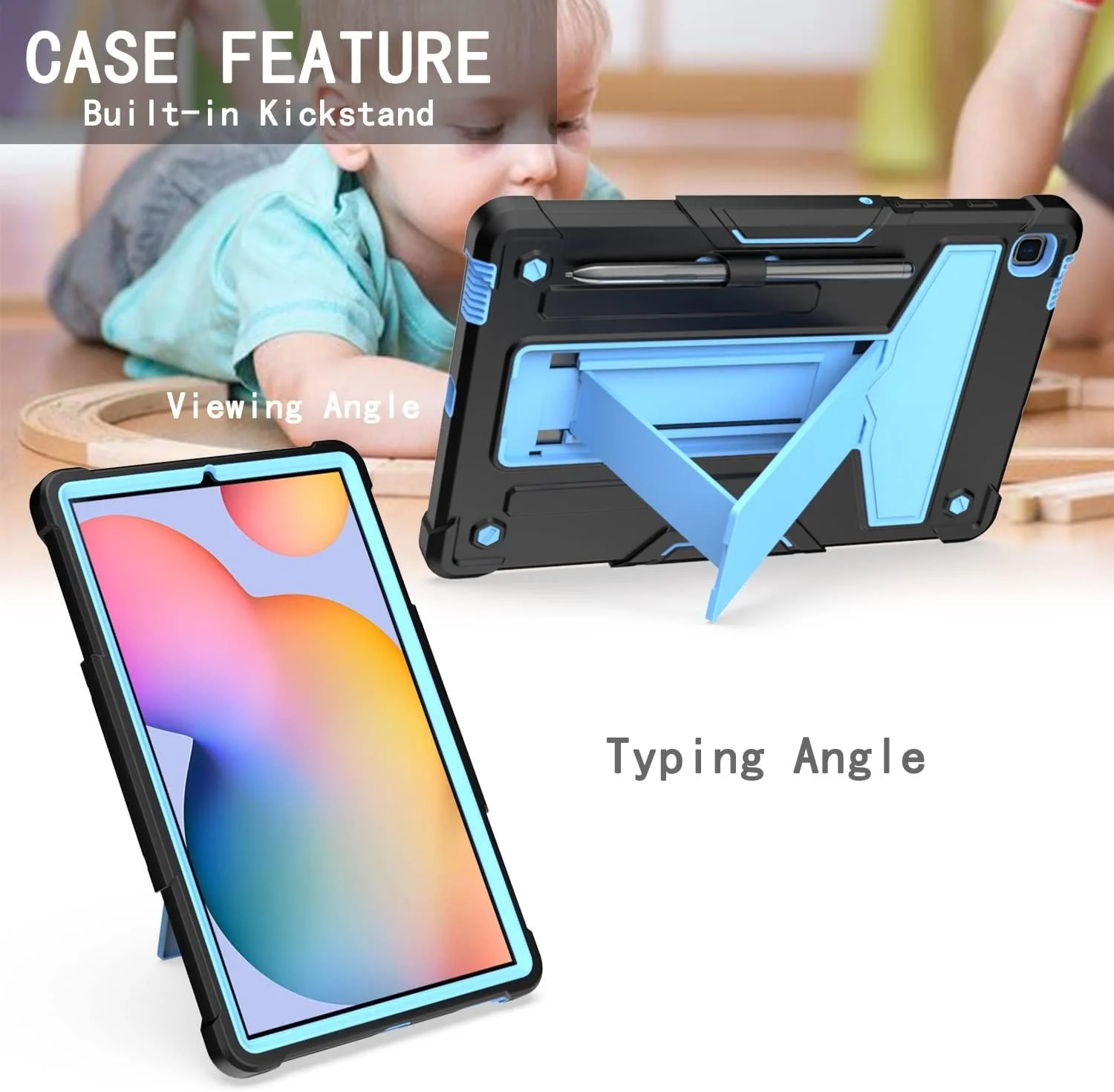 کیف تبلت مناسب برای تبلت سامسونگ گلکسی تب A 8.0 اینچ (2019) مدل SM-T290، مدل SM-T295، با پایه تاشو، سه لایه، مقاوم در برابر ضربه، محافظت در برابر سقوط