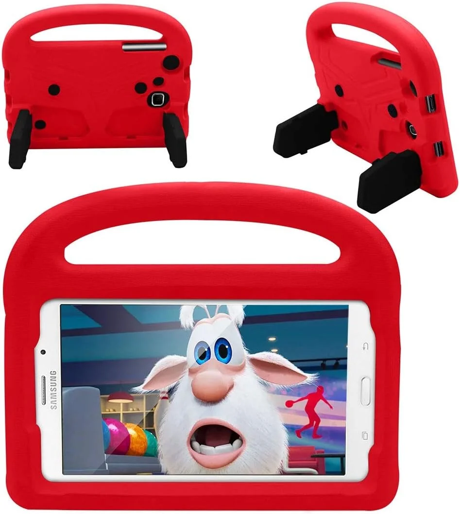 کیف تبلت مسافرتی XNCVBD مناسب برای تبلت سامسونگ گلکسی T230 / T235، کیف سیلیکونی کودکانه، ضد ضربه، با دسته و پایه (قرمز)