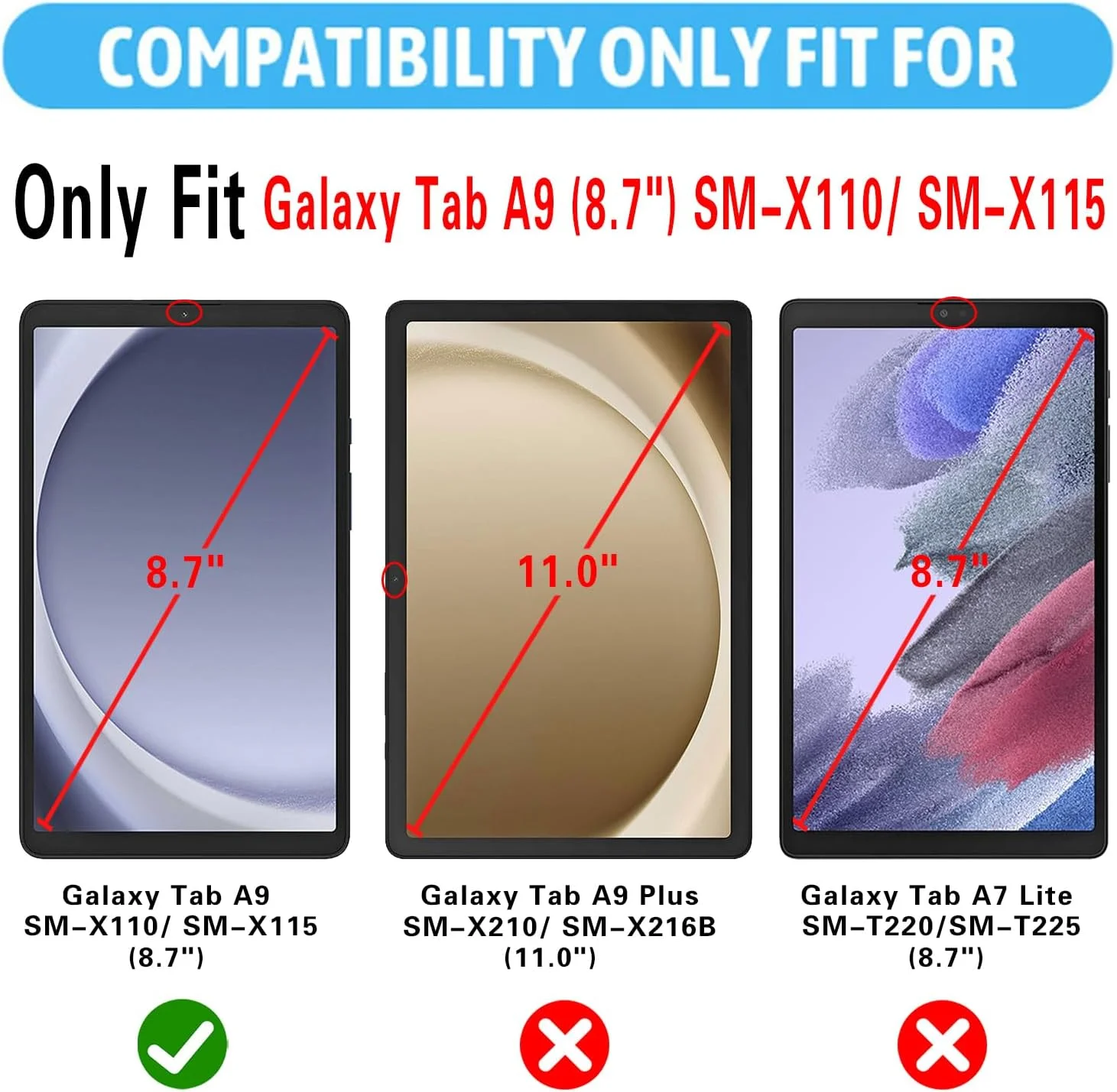 XunyLyee Kids Case for Samsung Galaxy Tab A9 (8.7 inch) 2023 Cover, Black