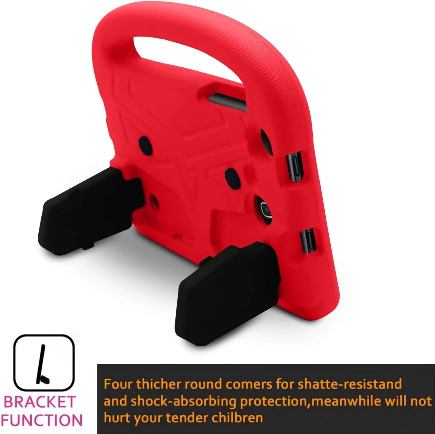 کیف تبلت مسافرتی XNCVBD مناسب برای تبلت سامسونگ گلکسی T230 / T235، کیف سیلیکونی کودکانه، ضد ضربه، با دسته و پایه (قرمز)