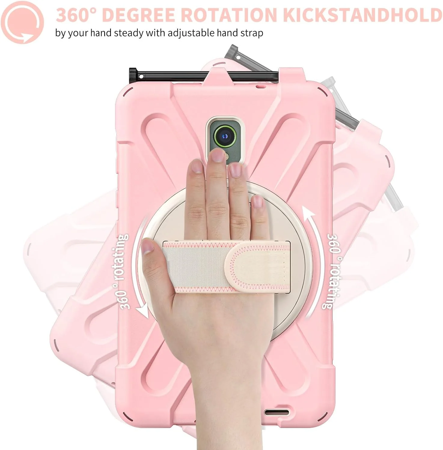 کیف محافظ تبلت، ضد ضربه، TPU، سازگار با Samsung Galaxy Tab Active 3 8.0" 2020 T570/T575/T577، کاور محافظ، ضد سقوط، ضد شوک با پایه چرخان + دسته + بند شانه