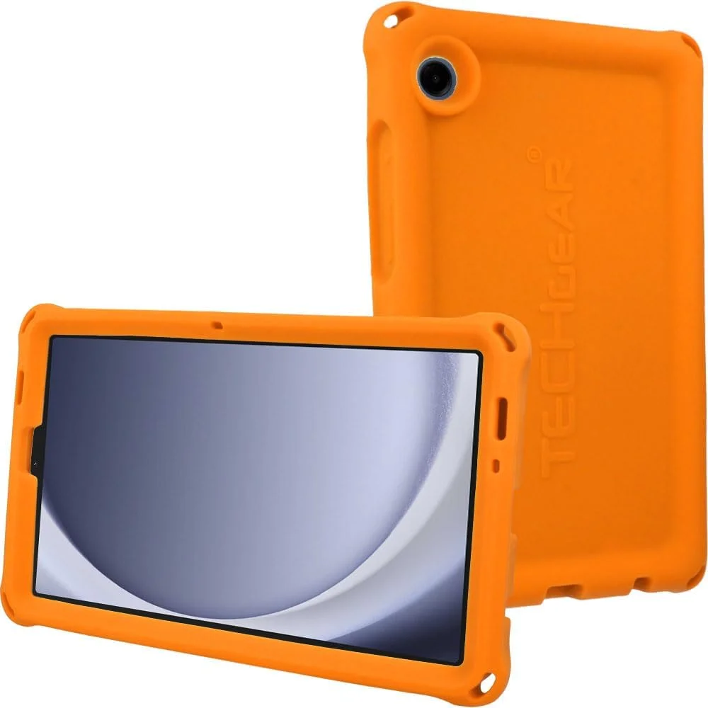 کاور ضربه گیر TECHGEAR مناسب برای تبلت سامسونگ گلکسی تب A9 8.7 اینچ 2023 (SM-X110 / SM-X115)، سیلیکونی نرم و مقاوم در برابر ضربه، محافظ بدنه ضد لغزش با قابلیت گرفتن آسان به همراه محافظ صفحه نمایش، مناسب برای کودکان [نارنجی]
