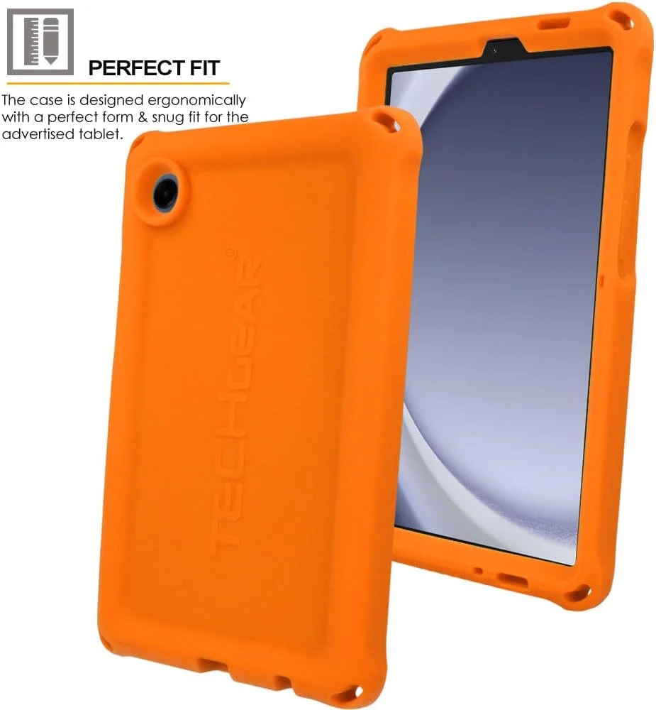 کاور ضربه گیر TECHGEAR مناسب برای تبلت سامسونگ گلکسی تب A9 8.7 اینچ 2023 (SM-X110 / SM-X115)، سیلیکونی نرم و مقاوم در برابر ضربه، محافظ بدنه ضد لغزش با قابلیت گرفتن آسان به همراه محافظ صفحه نمایش، مناسب برای کودکان [نارنجی]