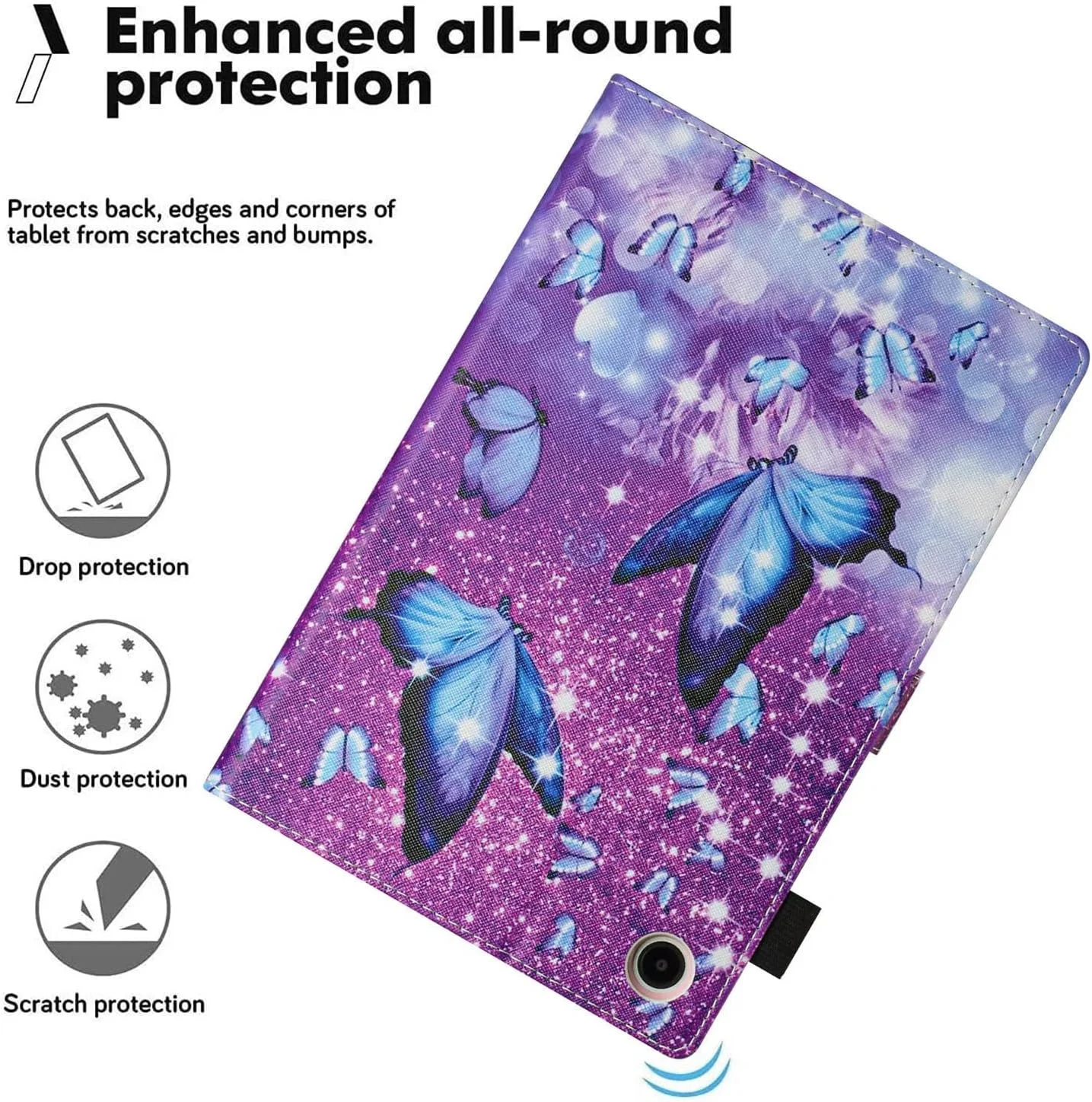 کاور تبلت سامسونگ گلکسی تب S6 لایت 10.4 اینچ مدل 2022/2020 (SM-P610/P613/P615/P619)، با قابلیت بیدار شدن/به خواب رفتن خودکار، جلد تاشو چرمی PU ممتاز با نگهدارنده قلم و زوایای دید چندگانه - پروانه بنفش