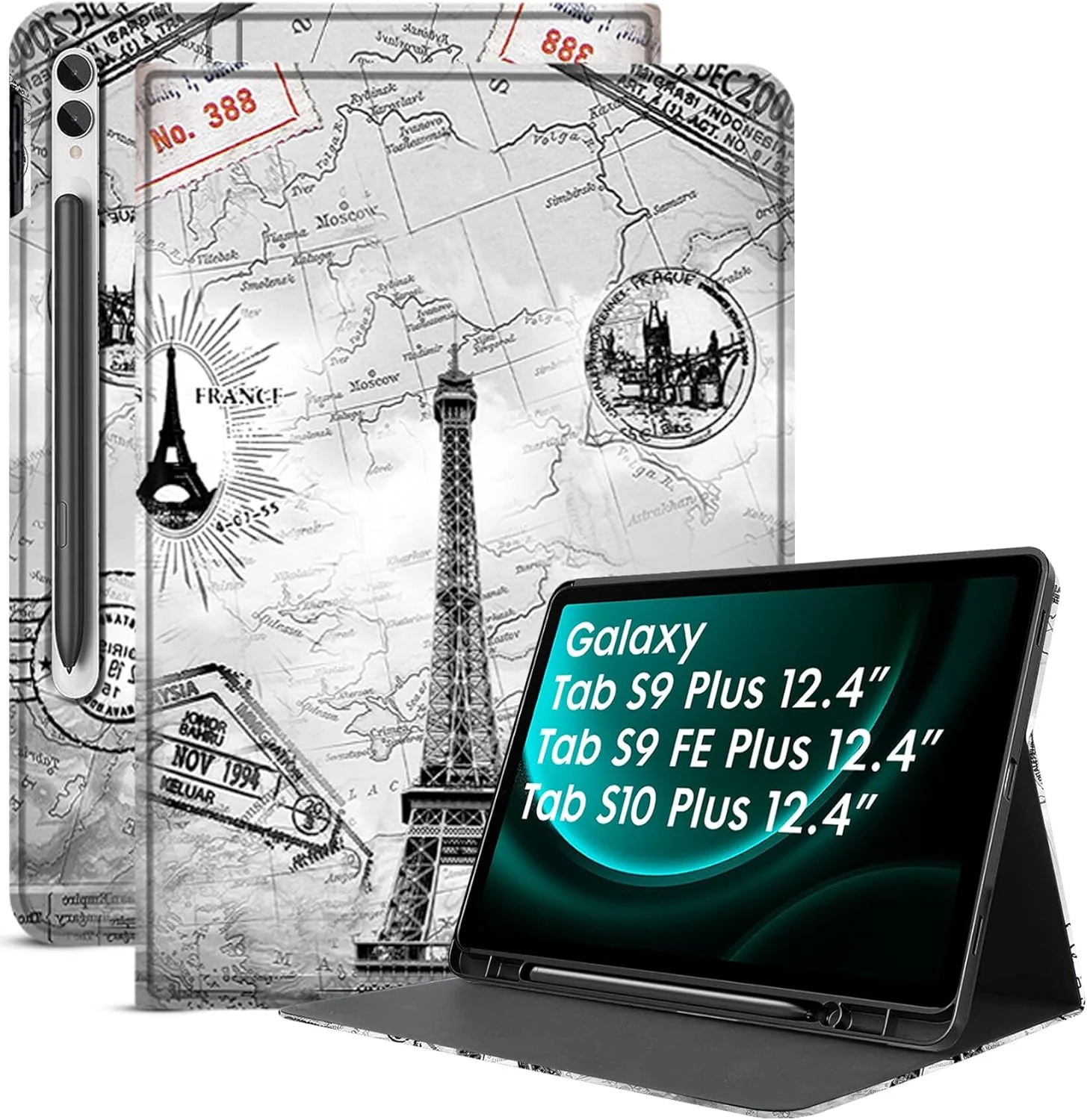 کاور محافظ روباستریون برای تبلت سامسونگ گلکسی تب S9 FE پلاس 12.4 اینچ / تب S9 پلاس، کاور فولیو با [نگهدارنده قلم] [حالت خواب و بیدار شدن خودکار] برای تبلت سامسونگ تب S9+ / S9 FE+ - برج ایفل