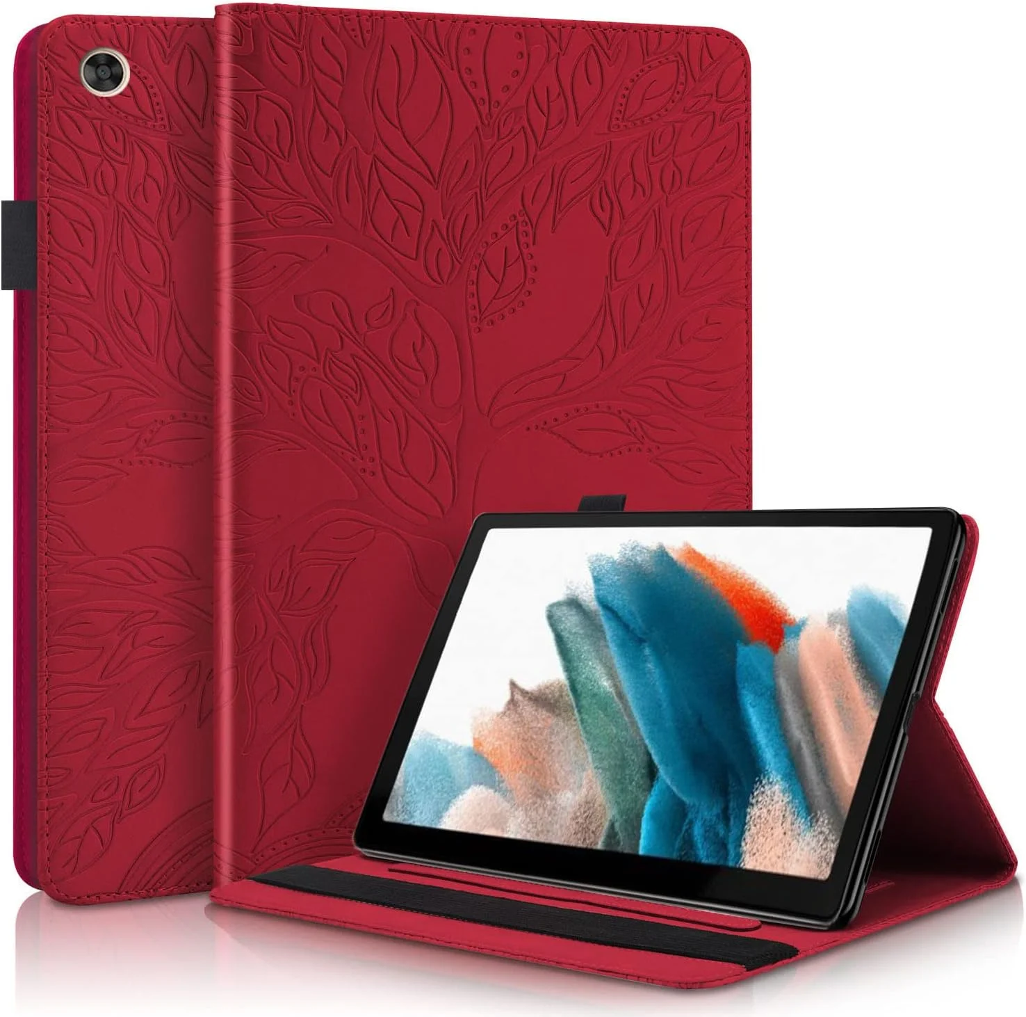 کاور ساکتاپی برای گلکسی تب A8 10.5 اینچ 2021، کاور محافظ چرمی PU تاشو، کاور کیف پول استند دار، کاور تبلت سامسونگ گلکسی تب A8 SM-X200/X205/X207 - قرمز