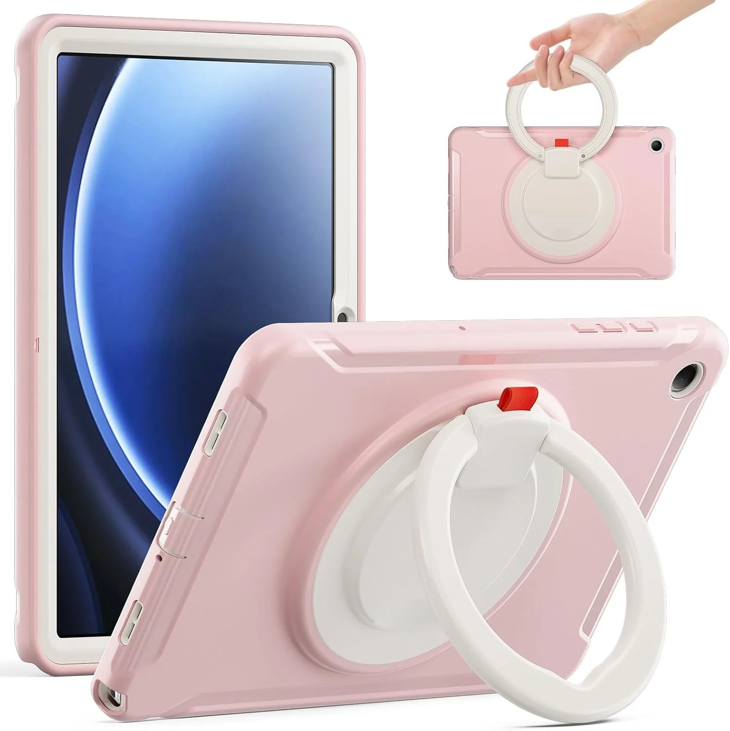 کیف محافظ تبلت سازگار با تبلت سامسونگ گلکسی تب A9+/A9 پلاس 11 اینچ مدل 2024 (SM-X210/X216/X218)، کیف محافظ هیبریدی مقاوم با ضربه گیر، دستگیره و پایه چرخان
