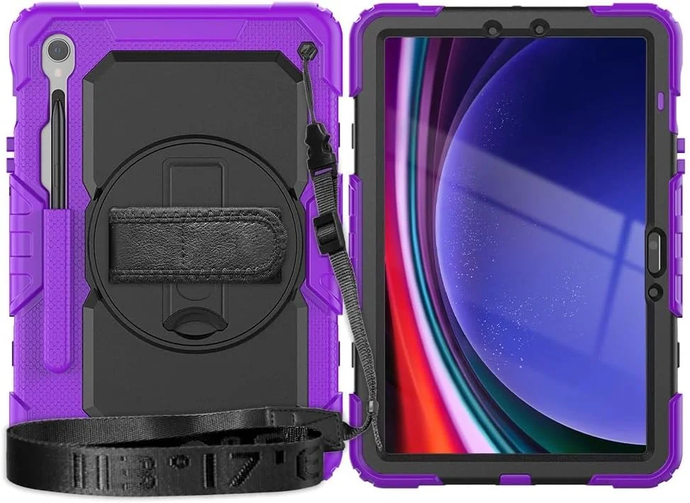 Tablet Travel Case for Samsung Galaxy Tab S10 FE 10.9 Inch (SM-X520/X526B/X528U) 2025 Shockproof TPU Protective Case Cover with Screen Protector, 380° Swivel Stand, Hand Strap and Bandou