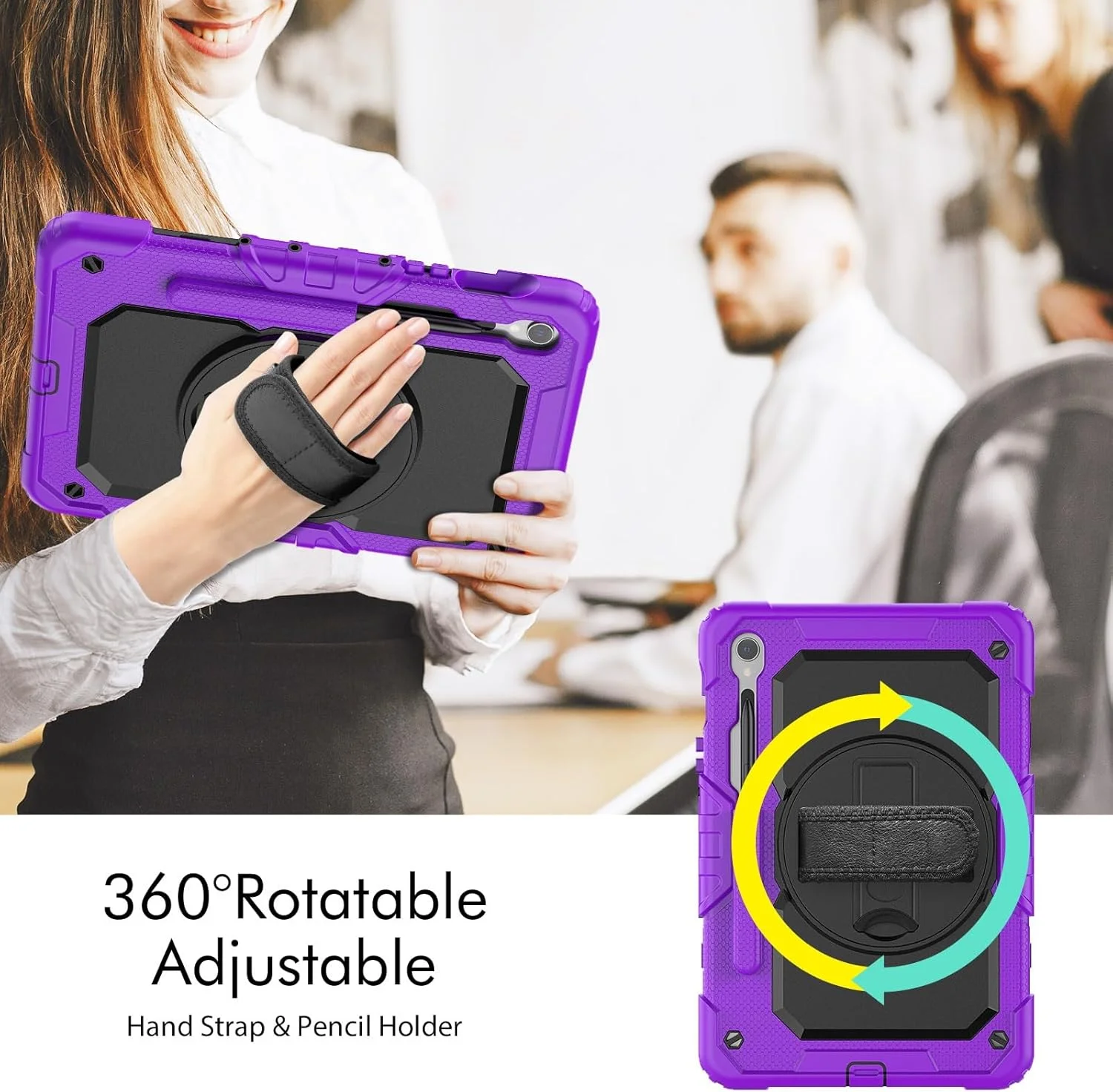 Tablet Travel Case for Samsung Galaxy Tab S10 FE 10.9 Inch (SM-X520/X526B/X528U) 2025 Shockproof TPU Protective Case Cover with Screen Protector, 380° Swivel Stand, Hand Strap and Bandou