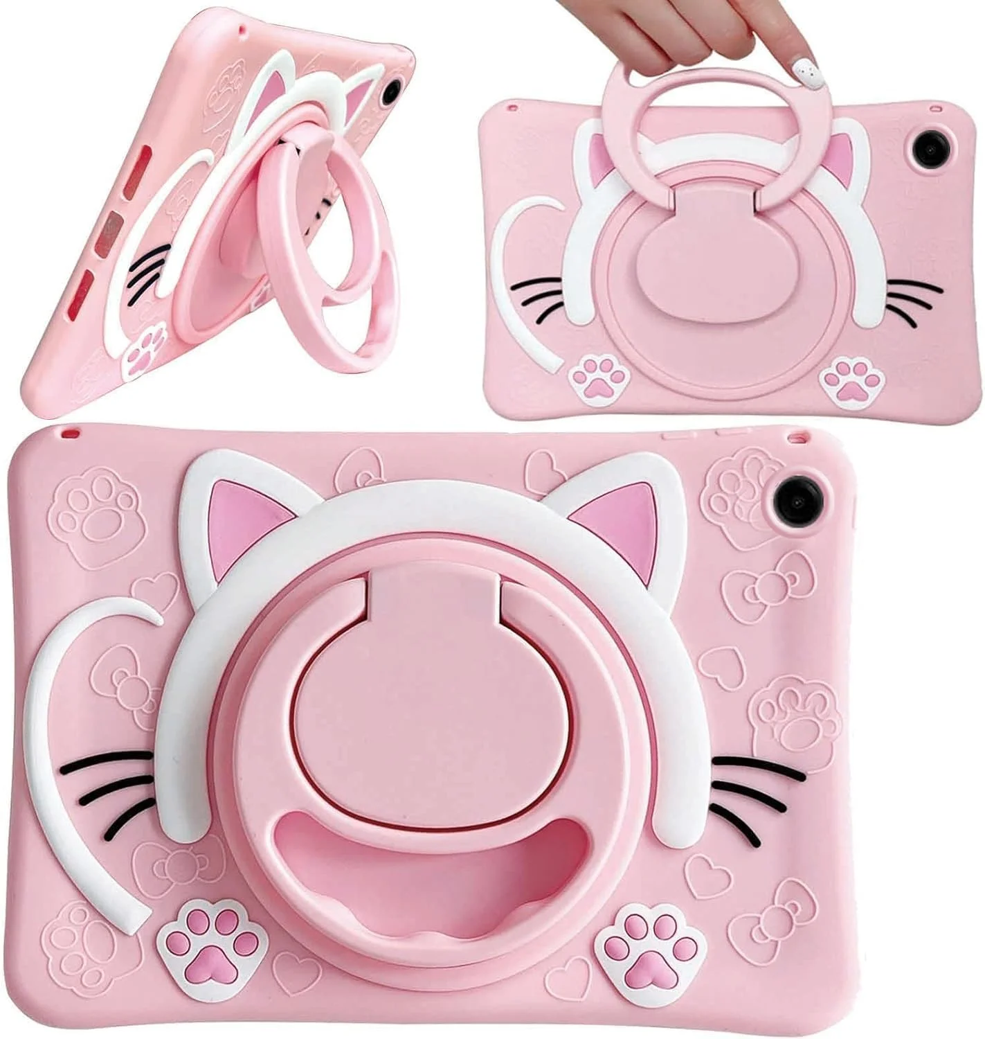 کاور تبلت سامسونگ گلکسی تب A9 پلاس 11 اینچ 2023 مدل Gruattreay، کاور بچه گانه طرح گربه با استند چرخشی 360 درجه و دسته، ضد ضربه و مناسب کودکان (صورتی)