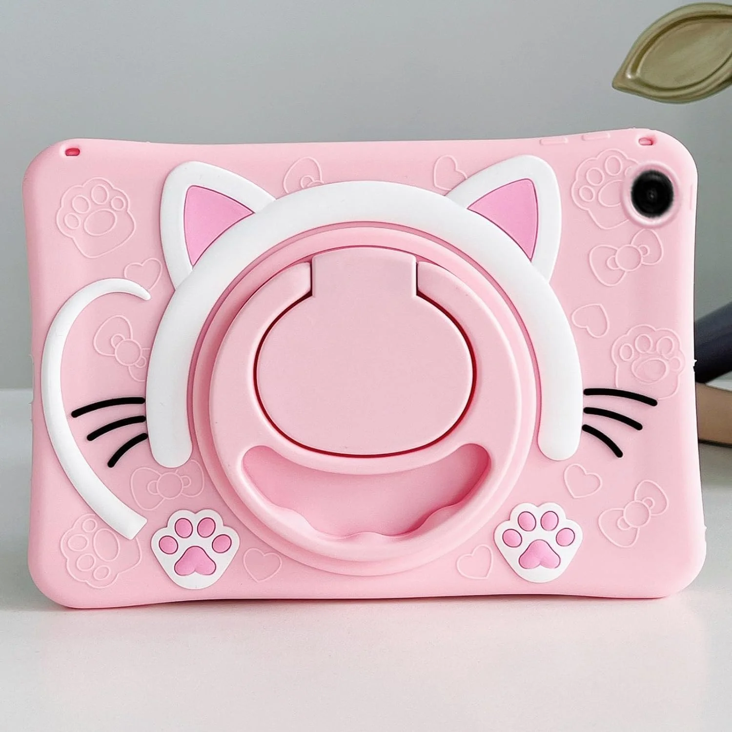 کاور تبلت سامسونگ گلکسی تب A9 پلاس 11 اینچ 2023 مدل Gruattreay، کاور بچه گانه طرح گربه با استند چرخشی 360 درجه و دسته، ضد ضربه و مناسب کودکان (صورتی)