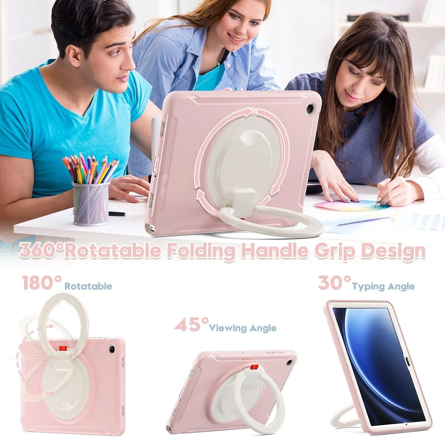 کیف محافظ تبلت سازگار با تبلت سامسونگ گلکسی تب A9+/A9 پلاس 11 اینچ مدل 2024 (SM-X210/X216/X218)، کیف محافظ هیبریدی مقاوم با ضربه گیر، دستگیره و پایه چرخان