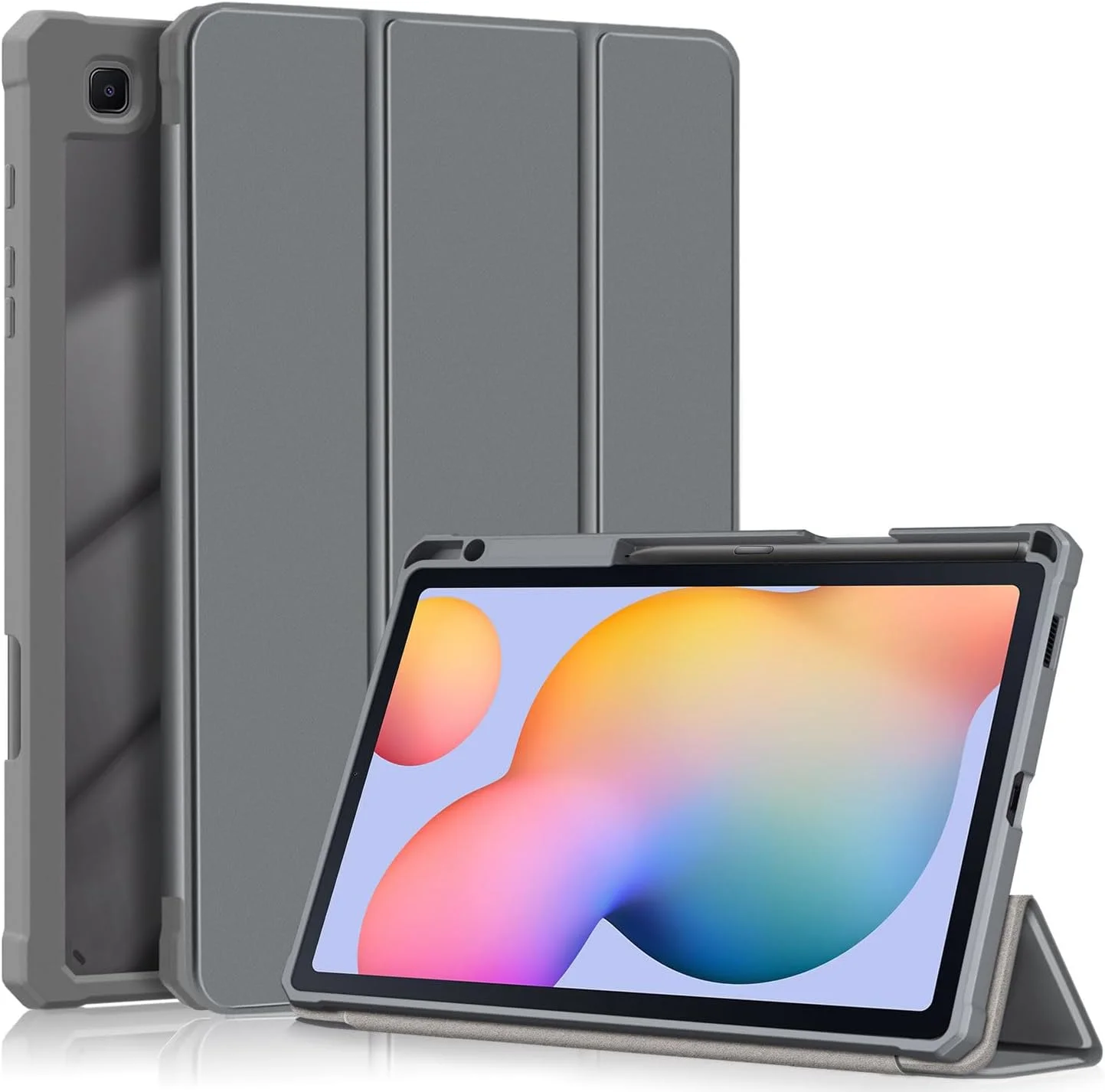 کاور تبلت گرواتری سازگار با سامسونگ گلکسی تب S6 لایت 10.4 اینچ 2024، دارای جای قلم، استند محکم و عملکرد بیدار/خواب خودکار، کاور پشتی شفاف و ضد ضربه (خاکستری)