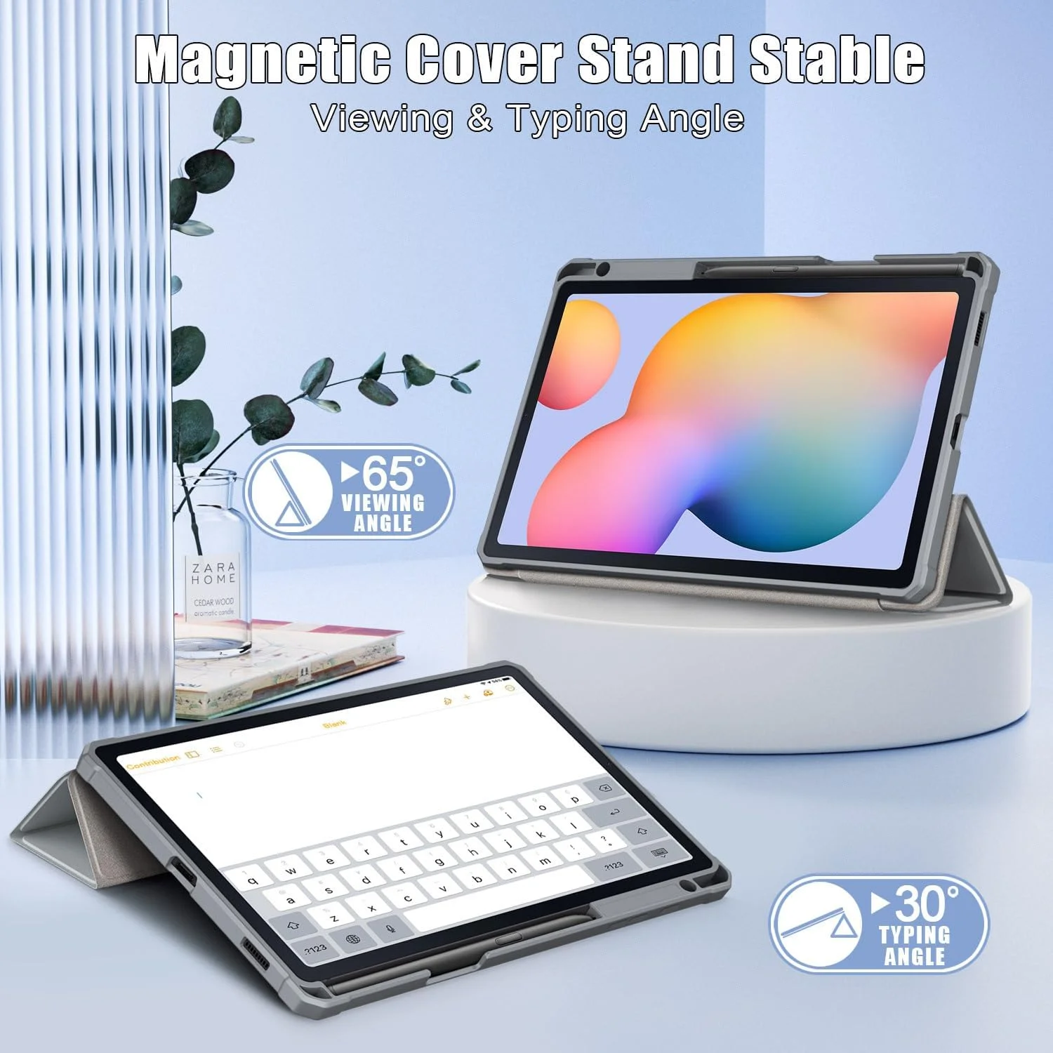 کاور تبلت گرواتری سازگار با سامسونگ گلکسی تب S6 لایت 10.4 اینچ 2024، دارای جای قلم، استند محکم و عملکرد بیدار/خواب خودکار، کاور پشتی شفاف و ضد ضربه (خاکستری)