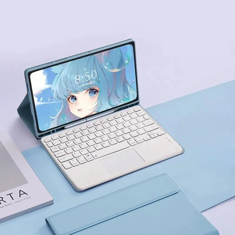 کیبورد Gruattreay مناسب برای تبلت سامسونگ گلکسی تب S10 FE Plus/FE+ 13.1 اینچ 2025 مدل SM-X620/X626B، کیبورد جداشدنی بی‌سیم بلوتوث با تاچ پد، کاور محافظ چرمی (آبی + کیبورد سفید)