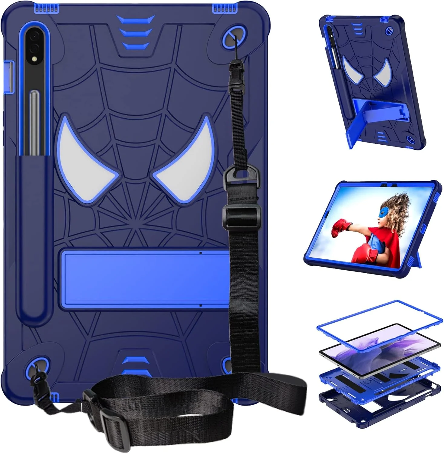 کیف تبلت مسافرتی سازگار با Samsung Galaxy Tab S8/Tab S7 11 اینچ (SM-X700/X706/T870/T875/T878)، کیف محافظ مقاوم در برابر ضربه با پایه داخلی