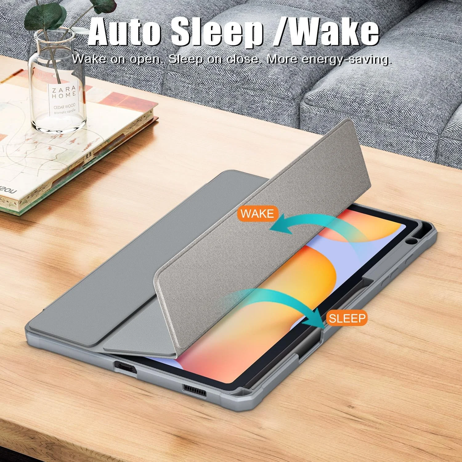 کاور تبلت گرواتری سازگار با سامسونگ گلکسی تب S6 لایت 10.4 اینچ 2024، دارای جای قلم، استند محکم و عملکرد بیدار/خواب خودکار، کاور پشتی شفاف و ضد ضربه (خاکستری)