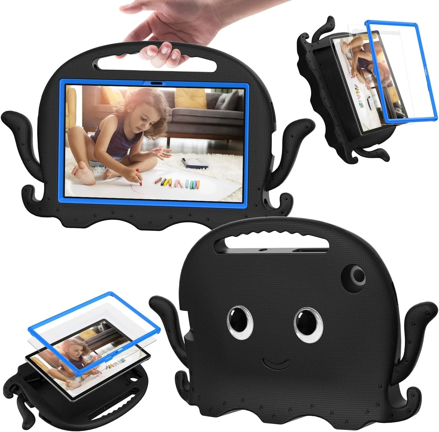 کیف تبلت مسافرتی سازگار با تبلت سامسونگ گلکسی تب A7 10.4 اینچ T500/T505 (2020)، کیف سبک و ضد ضربه سازگار با کودکان، گوشه های ضد لغزش و بند شانه سازگار