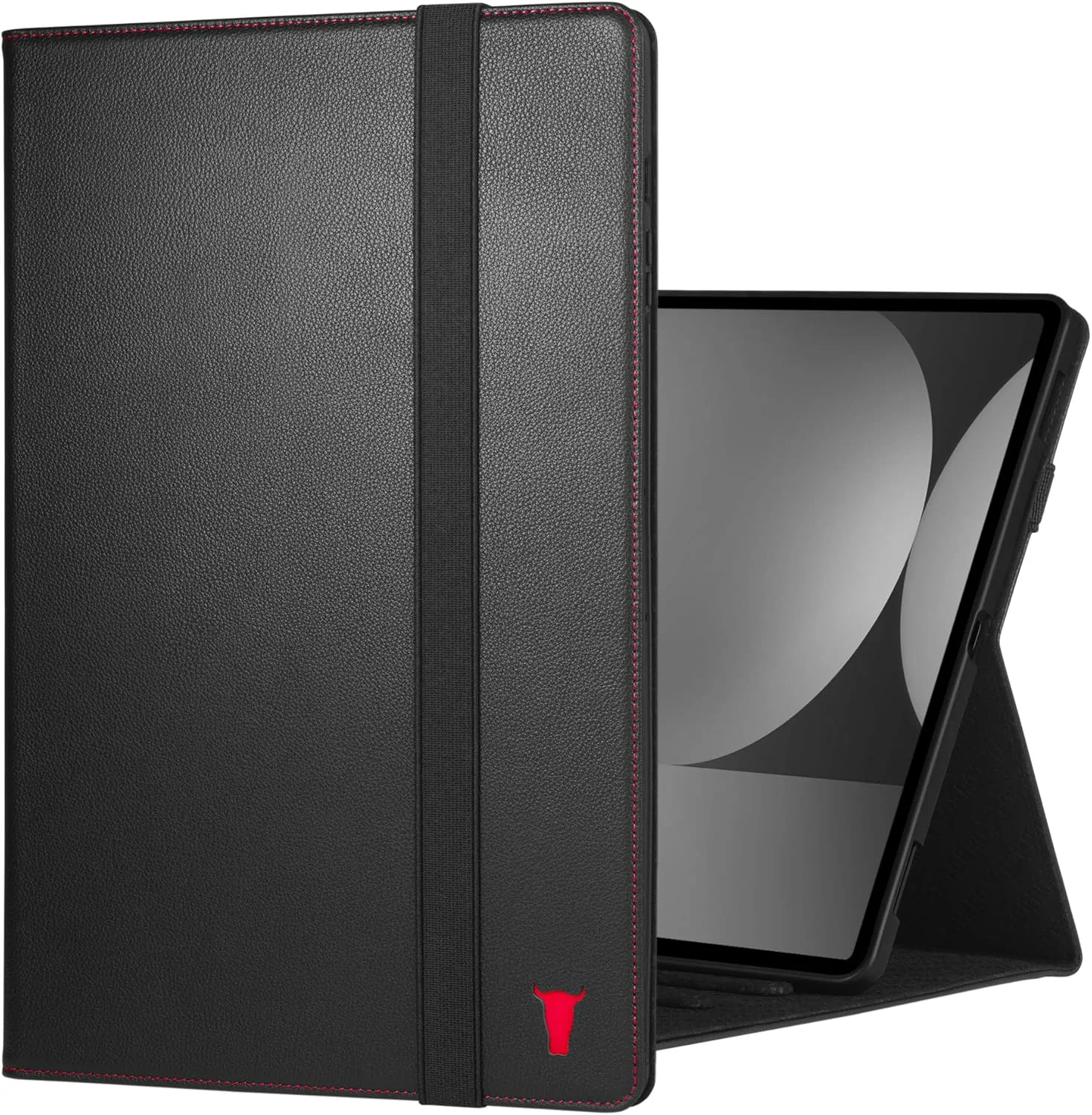 کیف چرمی TORRO سازگار با Samsung Galaxy Tab S10/S9 Ultra - کیف چرمی ممتاز Galaxy Tab S10/S9 Ultra مدل 2024/2023 با عملکرد استند و قابلیت بیدار/خواب خودکار (مشکی با جزئیات قرمز)