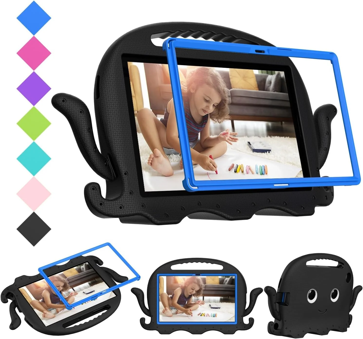 کیف تبلت مسافرتی سازگار با تبلت سامسونگ گلکسی تب A7 10.4 اینچ T500/T505 (2020)، کیف سبک و ضد ضربه سازگار با کودکان، گوشه های ضد لغزش و بند شانه سازگار
