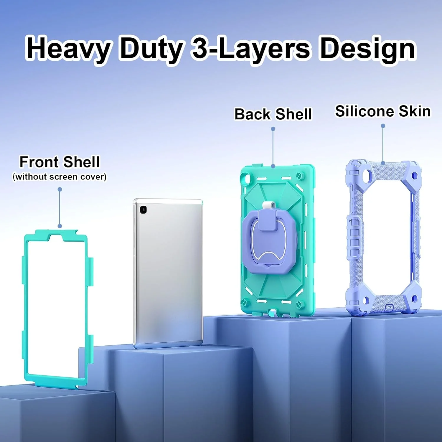 کاور تبلت سازگار با تبلت سامسونگ گلکسی تب A7 لایت 8.7 اینچ 2020 مدل SM-T225/T220، کاور محافظ ضد ضربه با پایه چرخان 360 درجه + بند دستی + بند شانه، مناسب برای تبلت در خانه (P)