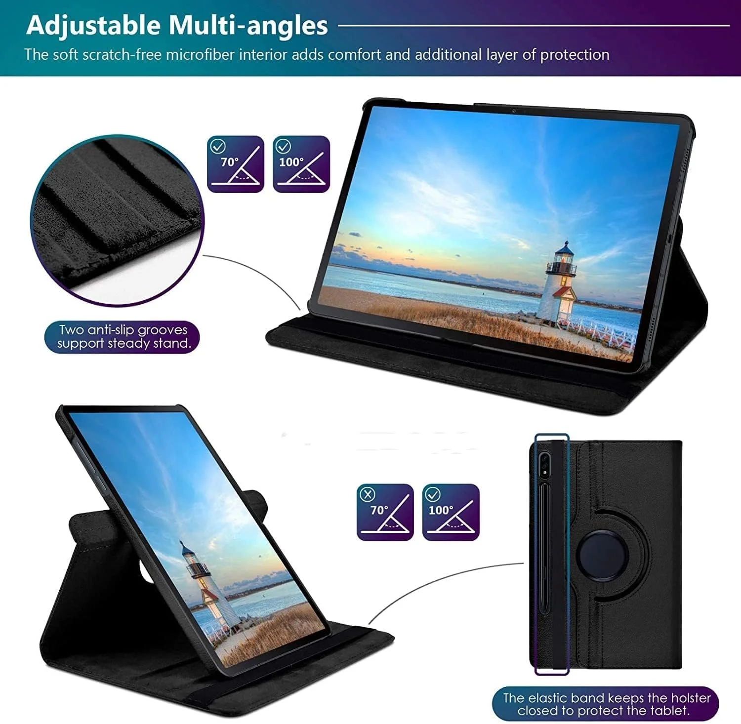 AZISEN Compatible with Samsung Galaxy Tab S9 Ultra 2023 Release 14.6'' CaseSlim Stand Model (SM-X900/X906) with Auto Wake/Sleep PU Leather Hard Back Shockproof Cover,BLACK