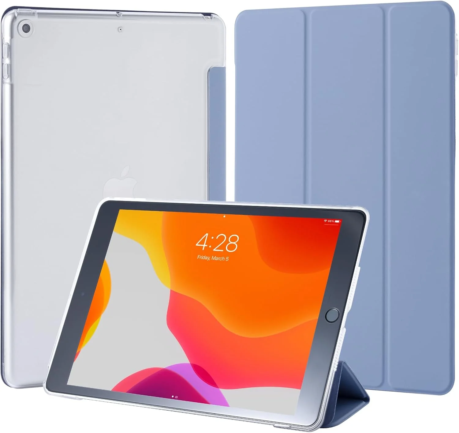 کاور 4UBonLife مناسب برای آیپد نسل 9/8/7 اینچ 10.2 اینچ 2021 2020 2019، کاور محافظ باریک با پشت سخت PC نیمه شفاف، عملکرد خواب/بیدار شدن خودکار، خاکستری اسطوخودوسی