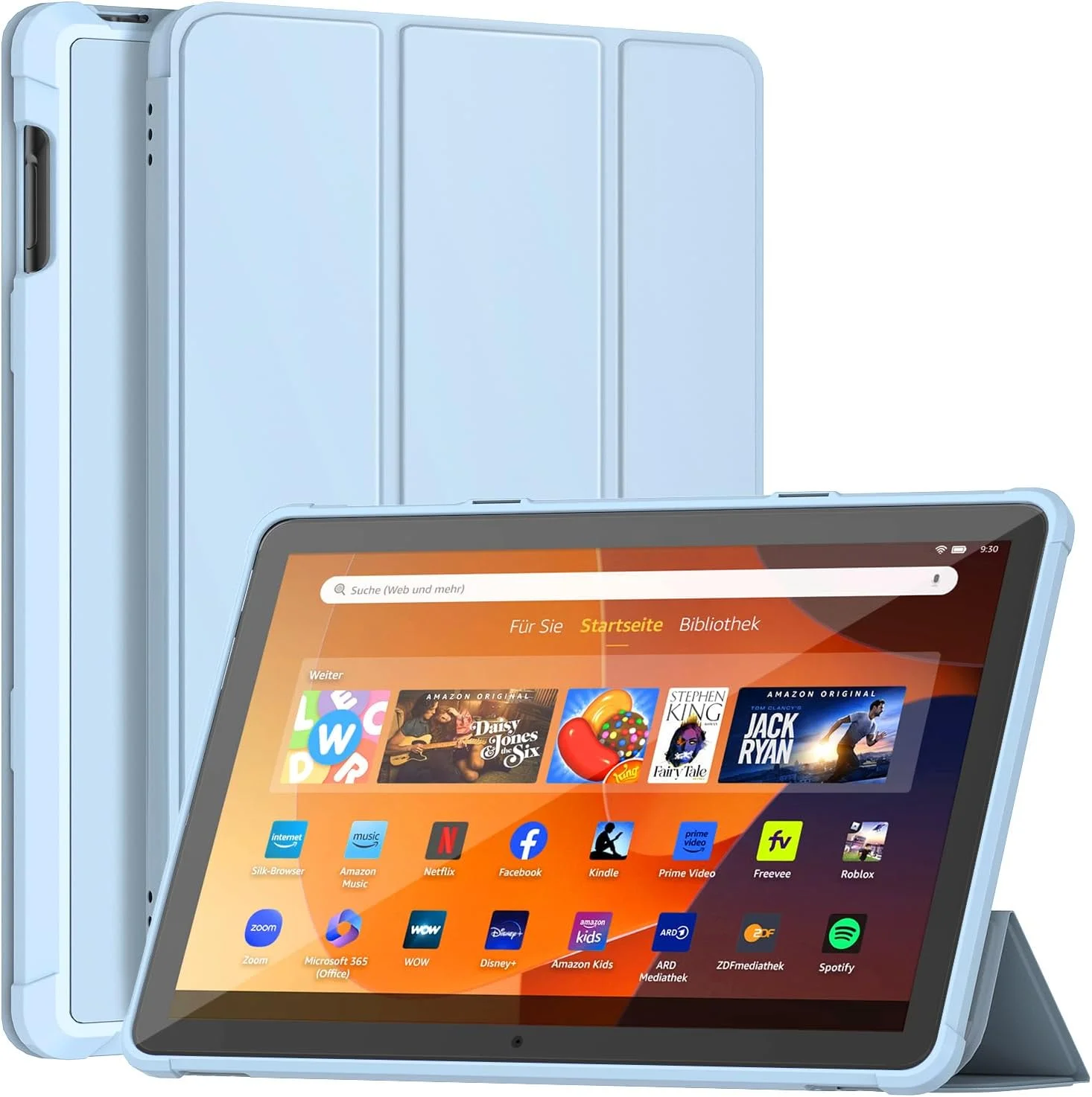 کاور تبلت سونلارین Fire HD 10 (نسل 13، 2023)، پایه سه تایی با زاویه دوگانه با کاور پشتی TPU نرم برای تبلت Fire HD 10 Kids & Kids Pro، بیدار/خواب خودکار، مناسب برای آیپد سامسونگ نیست، آبی آسمانی