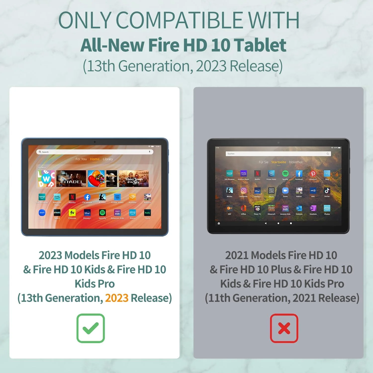 کاور تبلت سونلارین Fire HD 10 (نسل 13، 2023)، پایه سه تایی با زاویه دوگانه با کاور پشتی TPU نرم برای تبلت Fire HD 10 Kids & Kids Pro، بیدار/خواب خودکار، مناسب برای آیپد سامسونگ نیست، آبی آسمانی