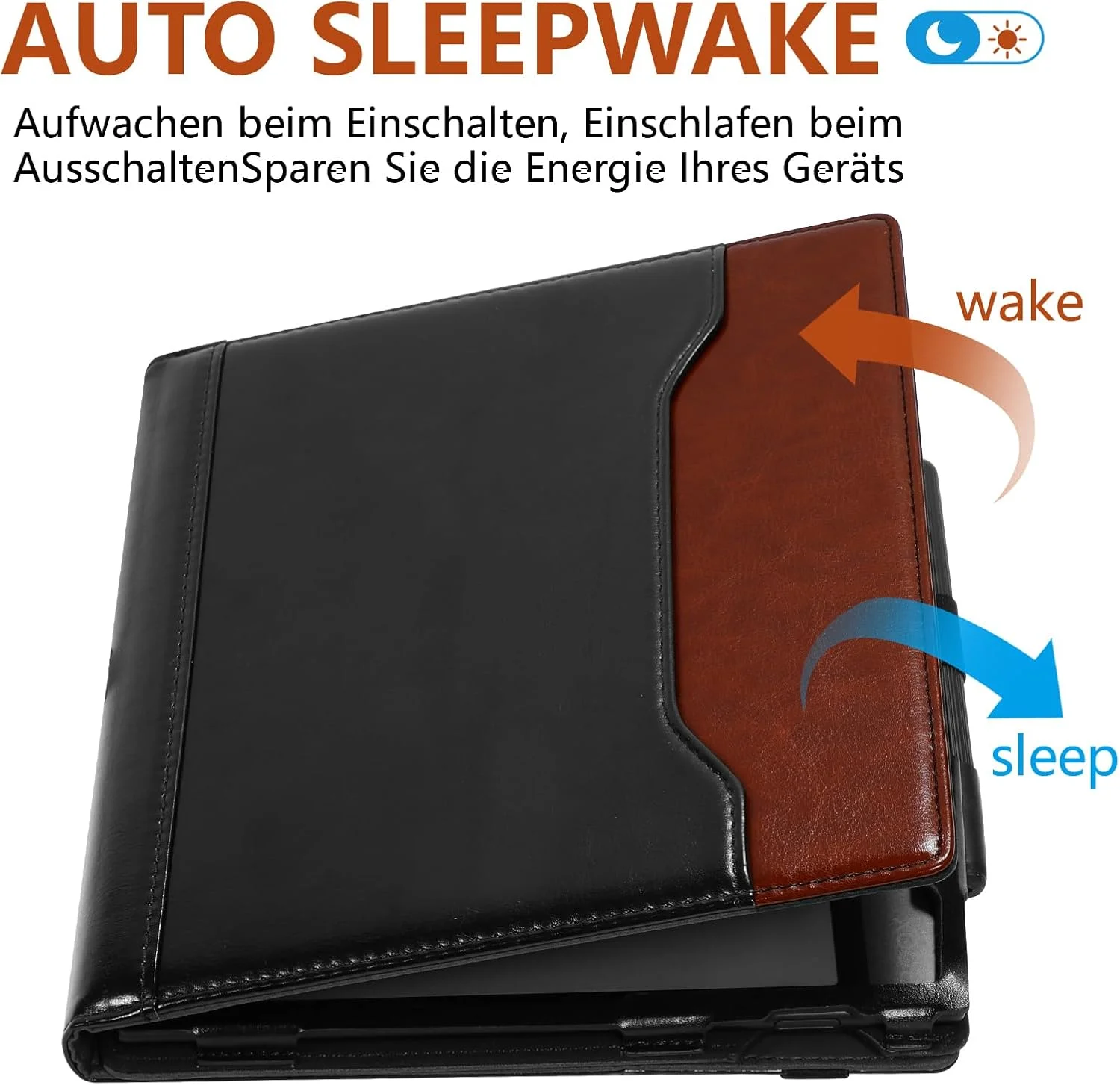 کیف چرمی برای تبلت بوکس نوت ایر 4C / بوکس نوت ایر 3C / نوت ایر 3 / نوت ایر 2 / ایر 2 پلاس - کیف چرمی PU با بند مچی / جای قلم و عملکرد بیدار شدن خودکار (مشکی در مقابل قهوه ای)