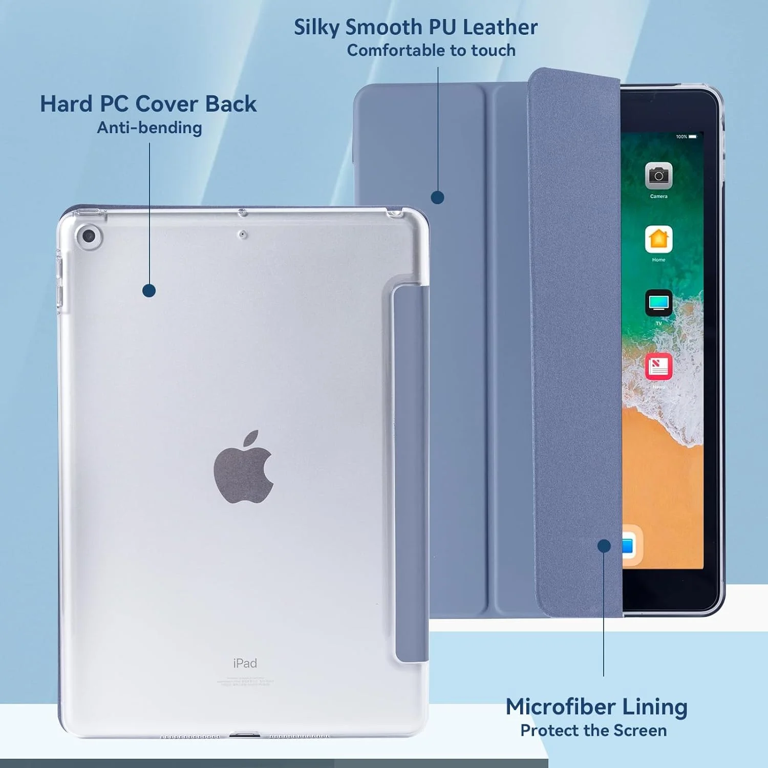 کاور 4UBonLife مناسب برای آیپد نسل 9/8/7 اینچ 10.2 اینچ 2021 2020 2019، کاور محافظ باریک با پشت سخت PC نیمه شفاف، عملکرد خواب/بیدار شدن خودکار، خاکستری اسطوخودوسی