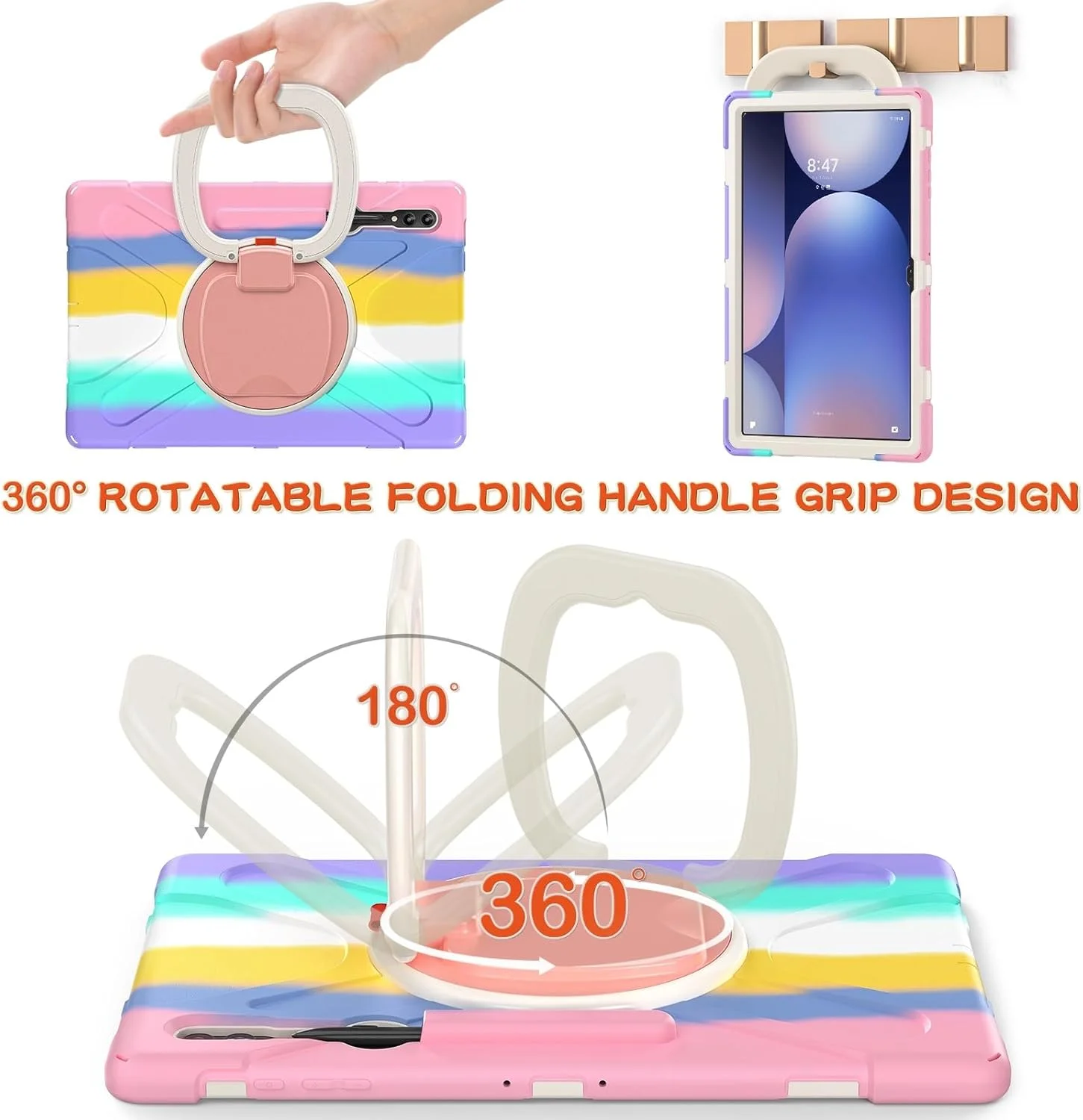 کیف تبلت مسافرتی سازگار با Samsung Galaxy Tab S10 Ultra 14.6" 2024 SM-X920، کیف مقاوم در برابر ضربه با پایه چرخان 360 درجه، بند شانه / بند شانه سازگار با تبلت، کیف کیف تبلت مسافرتی سازگار با Samsung Galaxy Tab S10 Ultra 14.6" 2024 SM-X920، کیف مقاوم در برابر ضربه با پایه چرخان 360 درجه، بند شانه / بند شانه سازگار با تبلت، کیف