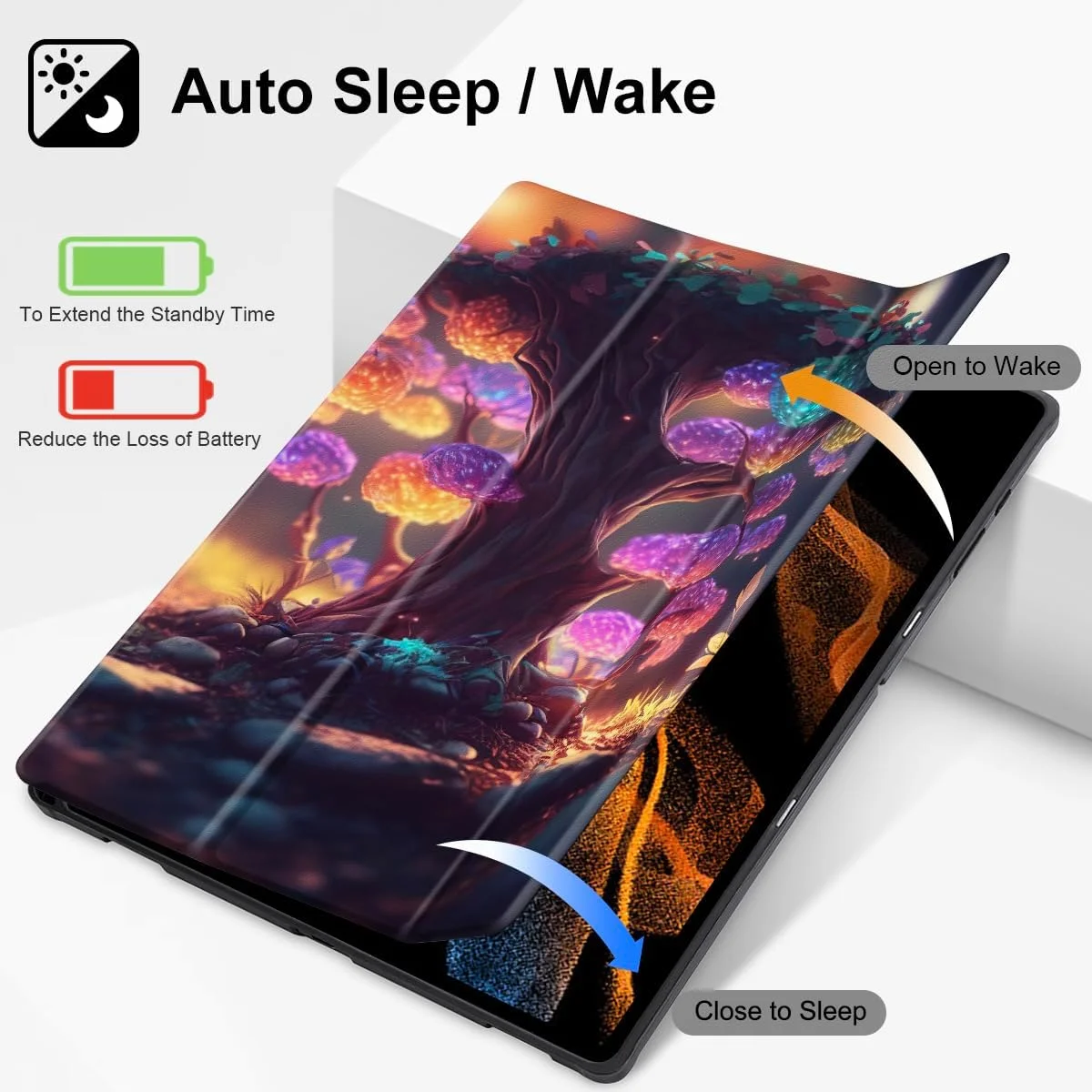 کیف تبلت Tuiklol برای Samsung Galaxy Tab S9 Ultra 14.6 اینچ مدل 2023 SM-X910/X916/X918، دارای جای قلم S، کاور باریک و سخت، پایه سه تایی هوشمند، قابلیت بیدار شدن/به خواب رفتن خودکار، طرح قارچ