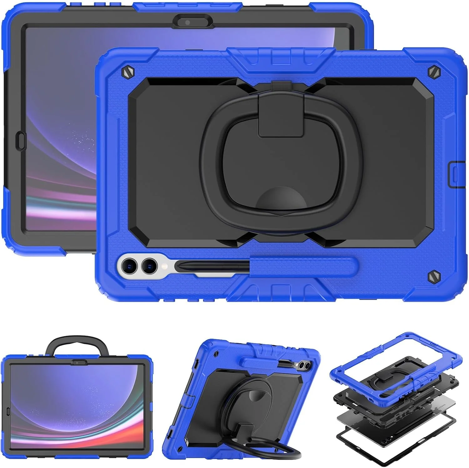 کیف تبلت XNCVBD مناسب برای تبلت سامسونگ گلکسی تب S10+ پلاس 2024/ S9 FE+ پلاس/ + 12.4 اینچ 2023 به همراه محافظ صفحه نمایش، کیف محافظ کامل، مقاوم و دارای دسته سیلیکونی چرخان (آبی)