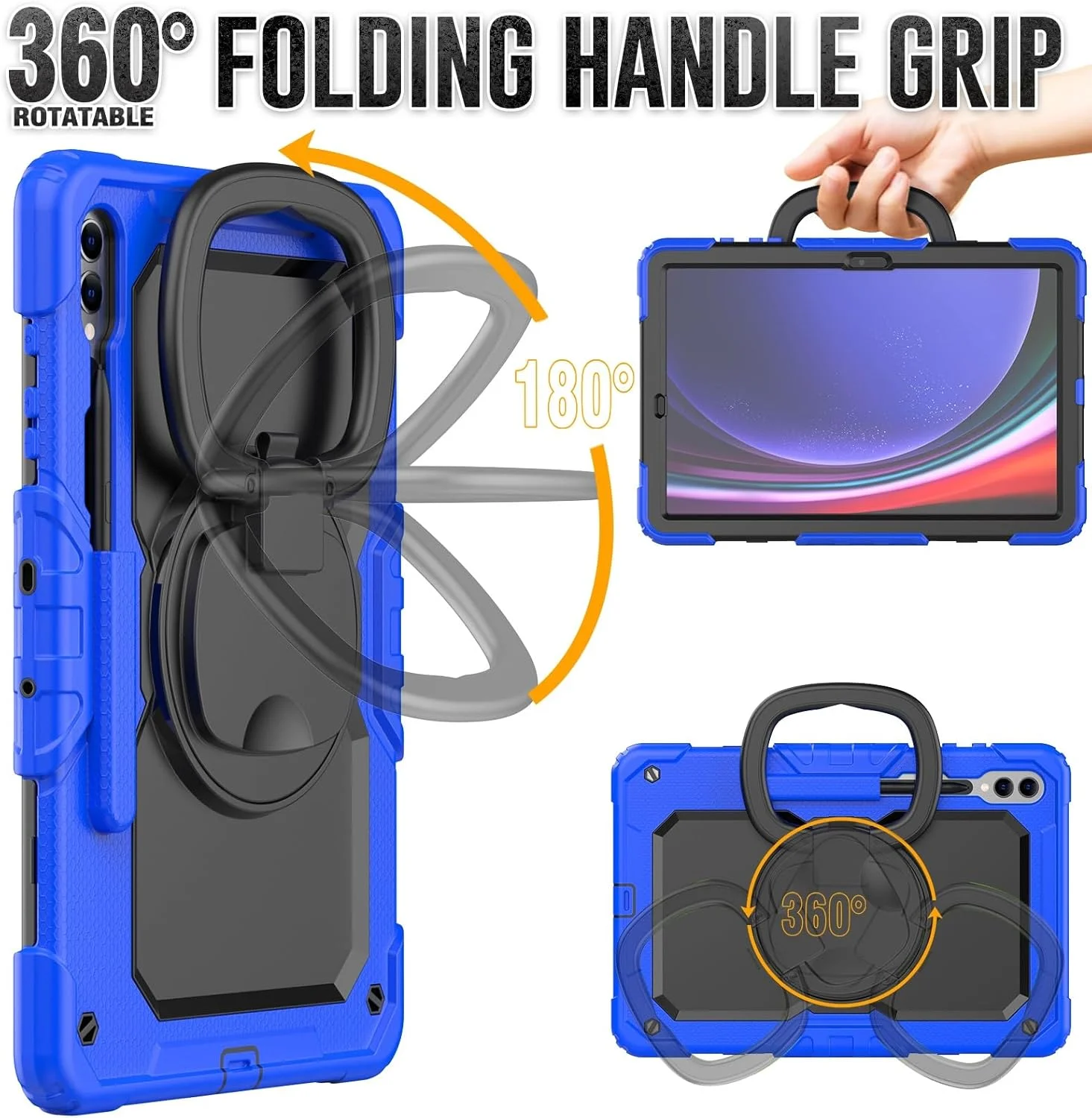 کیف تبلت XNCVBD مناسب برای تبلت سامسونگ گلکسی تب S10+ پلاس 2024/ S9 FE+ پلاس/ + 12.4 اینچ 2023 به همراه محافظ صفحه نمایش، کیف محافظ کامل، مقاوم و دارای دسته سیلیکونی چرخان (آبی)