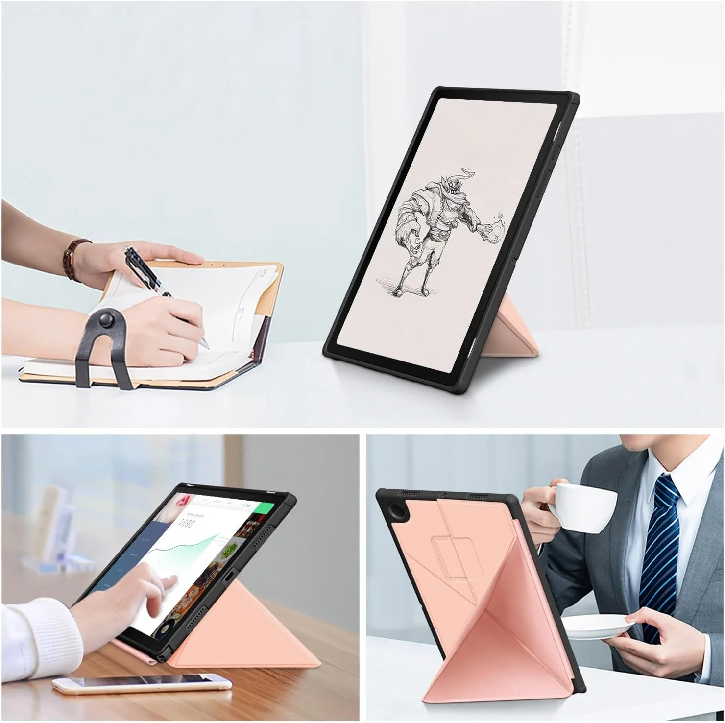 کیف تبلت مسافرتی سازگار با تبلت سامسونگ گلکسی تب A8 2021 SM-X200، پایه باریک سازگار با قاب محافظ سخت پشتی PC، پوشش هوشمند محافظ، زوایای دید m