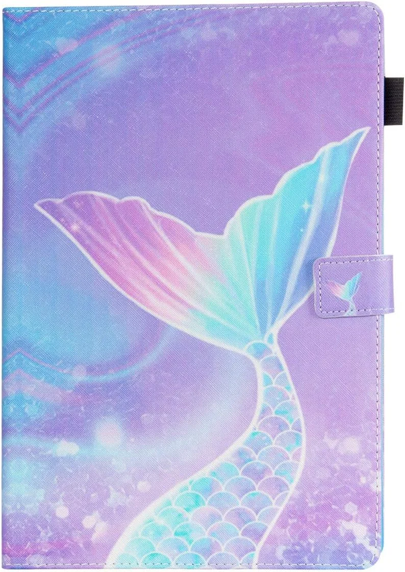 کاور تبلت سامسونگ گلکسی تب S7 مدل 11 اینچ 2020 (SM-T870/T875/T876/T878) با جای قلم و استند چند زاویه ای، چرم PU ضد ضربه، طرح پولک پری دریایی صورتی