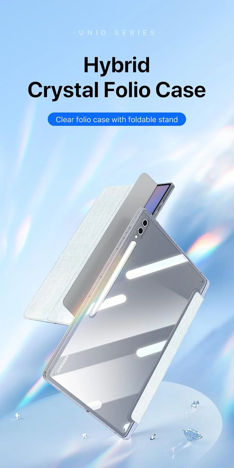 کاور سری Unid داکس داکیس برای تبلت سامسونگ گلکسی تب S10 Ultra/S9 Ultra/S8 Ultra – کاور هوشمند باریک با پشت شفاف، استند سه تایی، قابلیت بیدار و خاموش شدن خودکار و جای قلم – بنفش