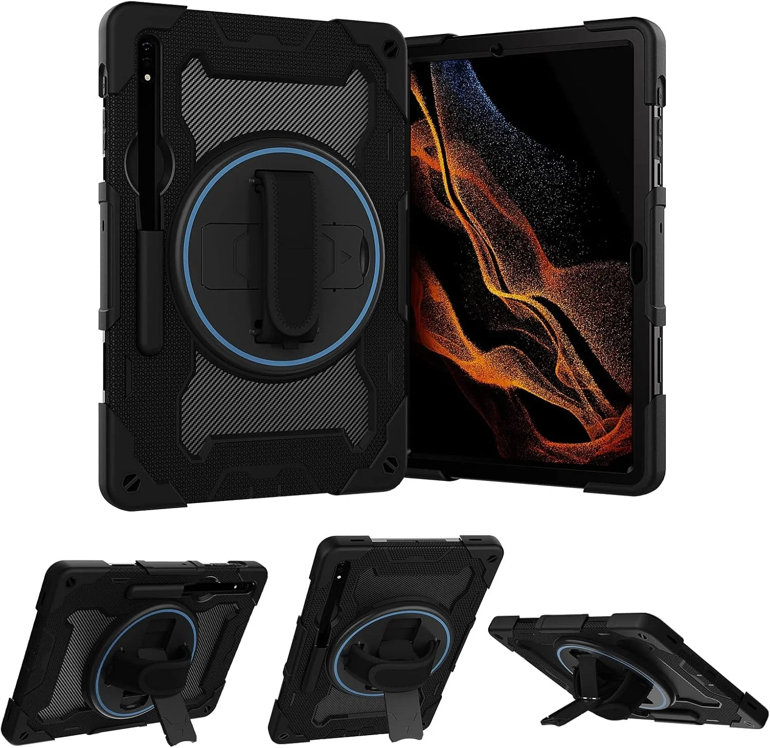 کیف تبلت مسافرتی سازگار با تبلت سامسونگ گلکسی تب S8 پلاس/S7 پلاس 12.4 اینچی مدل SM-X800/X806 SM-T970/T806/T730، پایه الاستیک چند زاویه + بند مچی چرخان قابل تنظیم کیف تبلت مسافرتی سازگار با تبلت سامسونگ گلکسی تب S8 پلاس/S7 پلاس 12.4 اینچی مدل SM-X800/X806 SM-T970/T806/T730، پایه الاستیک چند زاویه + بند مچی چرخان قابل تنظیم