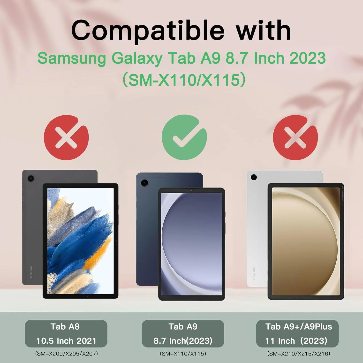 کاور ساکتاپی تبلت سامسونگ گلکسی تب A9 سایز 8.7 اینچ مدل SM-X110/X115 سال 2023، جلد چرمی PU، کاور محافظ تبلت، کیف پول با نگهدارنده قلم، مناسب تبلت سامسونگ تب A9 سایز 8.7 اینچ 2023، رنگ صورتی قرمز