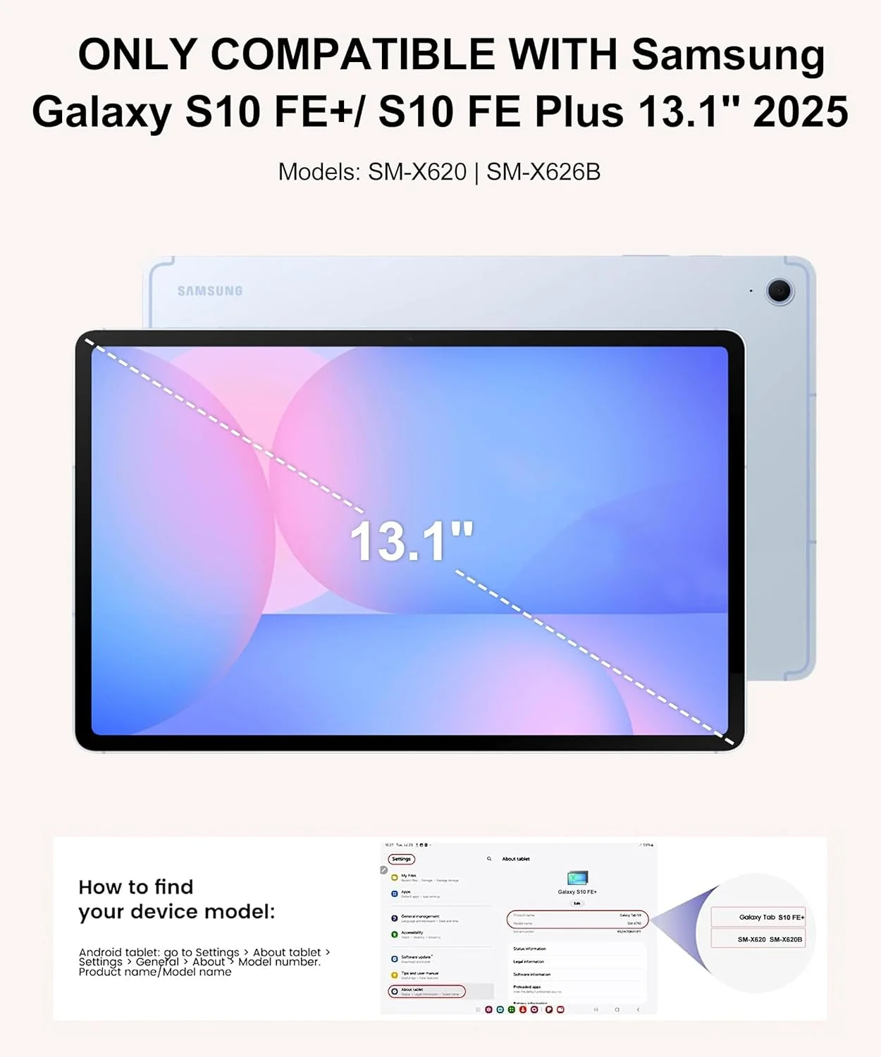 کیبورد تبلت سامسونگ گلکسی تب S10 FE+ Plus ۱۳.۱ اینچ ۲۰۲۵، کیبورد بلوتوث بی‌سیم مغناطیسی جداشدنی، کاور محافظ باریک با جای قلم S Pen برای سامسونگ تب S10 FE پلاس، آبی تیره