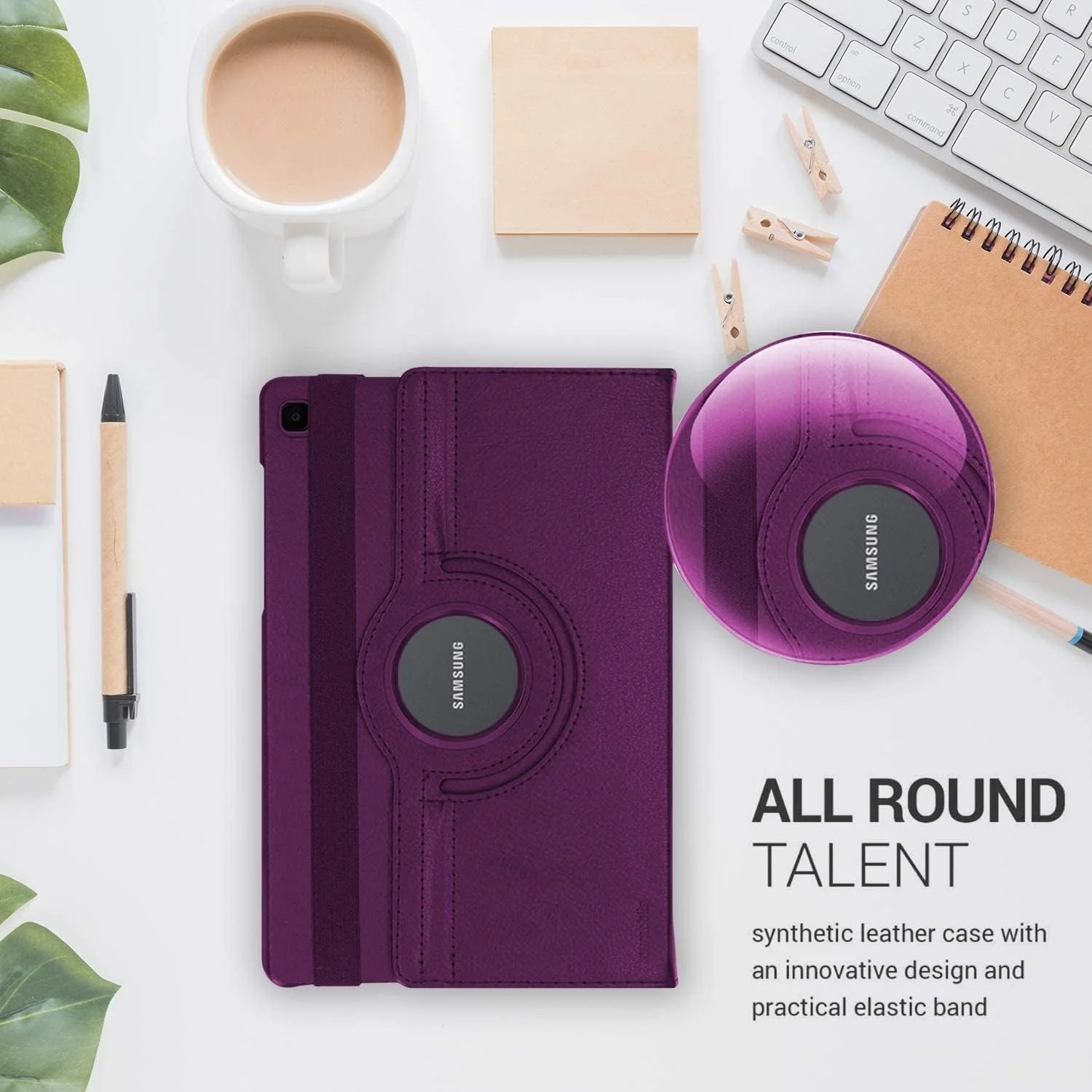 AWH Galaxy Tab A7 Case, 10.4" 2020 Tab A7 case, PU Leather Smart Case, 360 Degree Rotating case, Smart Folio Bookcase For Samsung Galaxy Tab A7 10.4-inch 2020 case (SM-T500/T505/T507), (Purple)