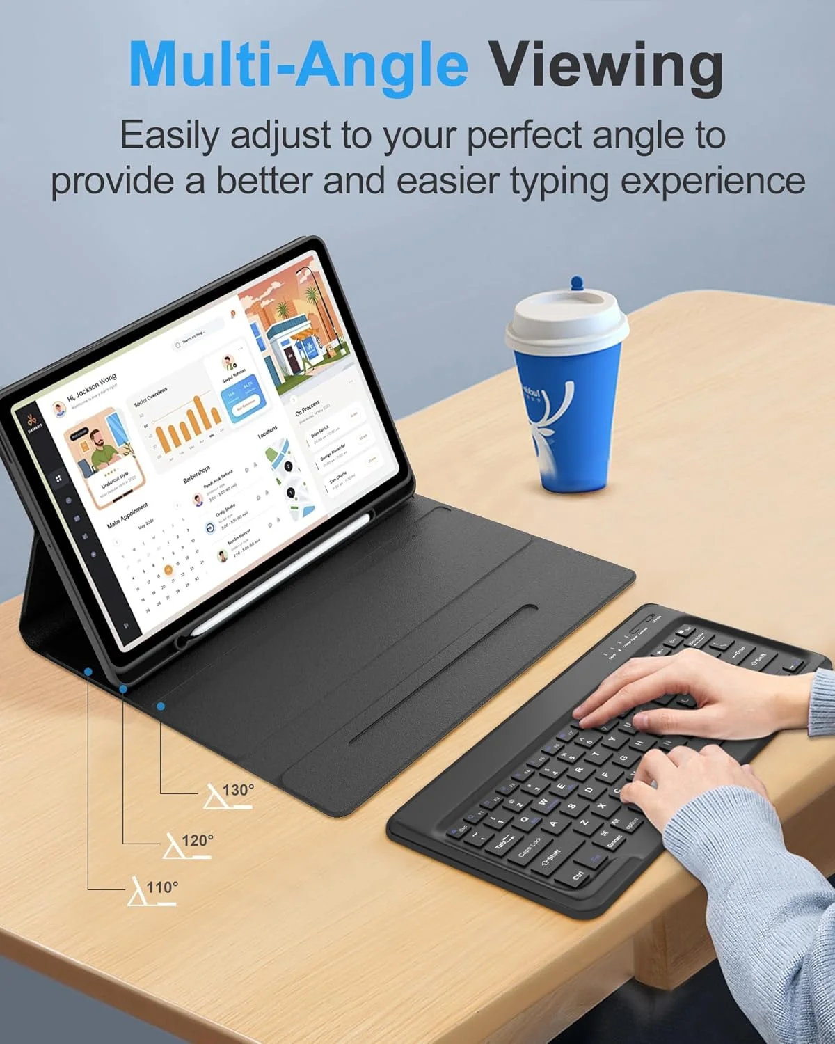 کیبورد تبلت سامسونگ گلکسی تب S10 FE+ Plus ۱۳.۱ اینچ ۲۰۲۵، کیبورد بلوتوث بی‌سیم مغناطیسی جداشدنی، کاور محافظ باریک با جای قلم S Pen برای سامسونگ تب S10 FE پلاس، آبی تیره