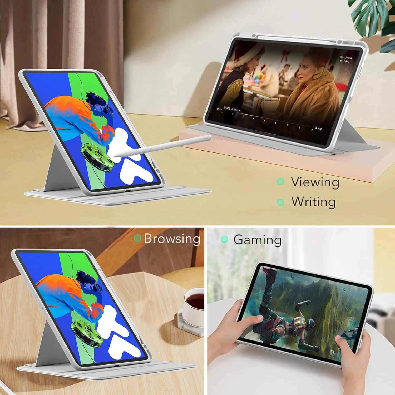 کاور لمکسی برای تبلت سامسونگ گلکسی تب S10 FE Plus 13.1 اینچی، کاور چرمی PU + استند چرخشی اکریلیک شفاف / جای قلم