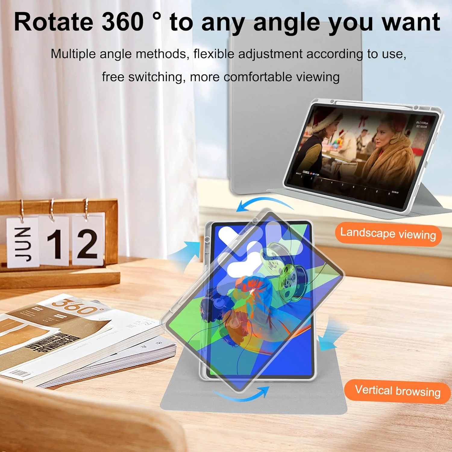 کاور لمکسی برای تبلت سامسونگ گلکسی تب S10 FE Plus 13.1 اینچی، کاور چرمی PU + استند چرخشی اکریلیک شفاف / جای قلم