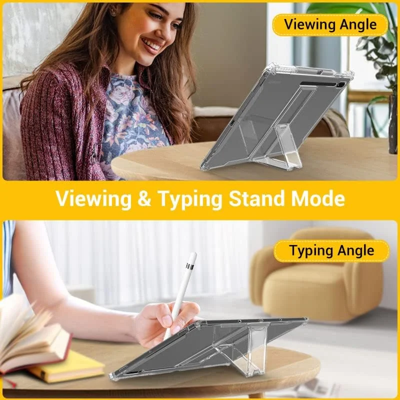 کاور شفاف Dteck برای تبلت سامسونگ گلکسی تب S8 پلاس 2022 / S7 FE 2021 / S7 پلاس 2020 سایز 12.4 اینچ با جای قلم S Pen، فوق العاده نازک، سبک وزن، دارای پایه و ضد ضربه، محافظ پشت شفاف