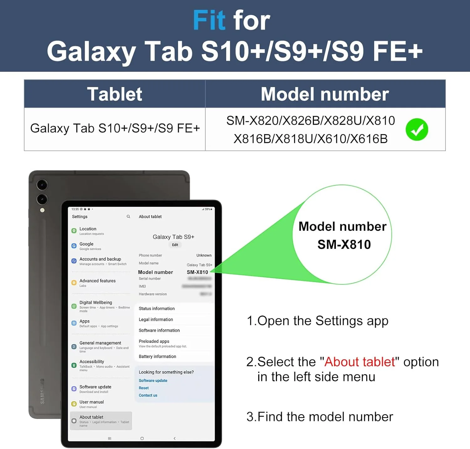 کیف چرمی DTTO مناسب برای تبلت گلکسی تب S10 پلاس/ S9 پلاس/ S9 FE پلاس 5G با سایز 12.4 اینچ، کاور فولیو تجاری با کیفیت عالی به همراه جای قلم S Pen و بند دستی برای سامسونگ گلکسی تب S10+/S9+/S9 FE+، سرمه ای