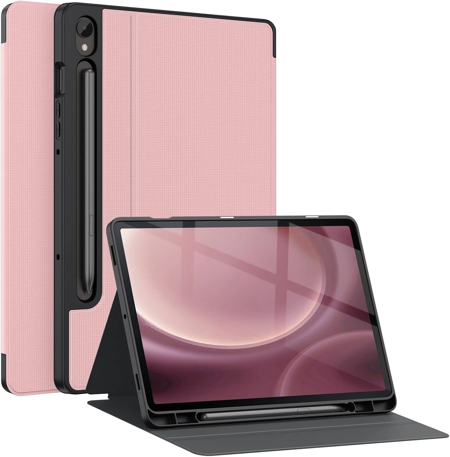 کیف سوکه برای تبلت سامسونگ گلکسی تب S9 / S9 FE 5G 2023 - کیف فولیو استند ضد ضربه، زوایای دید چندگانه، پوشش پشتی TPU نرم برای تبلت گلکسی تب S9 FE 10.9 اینچ / S9 11 اینچ، صورتی