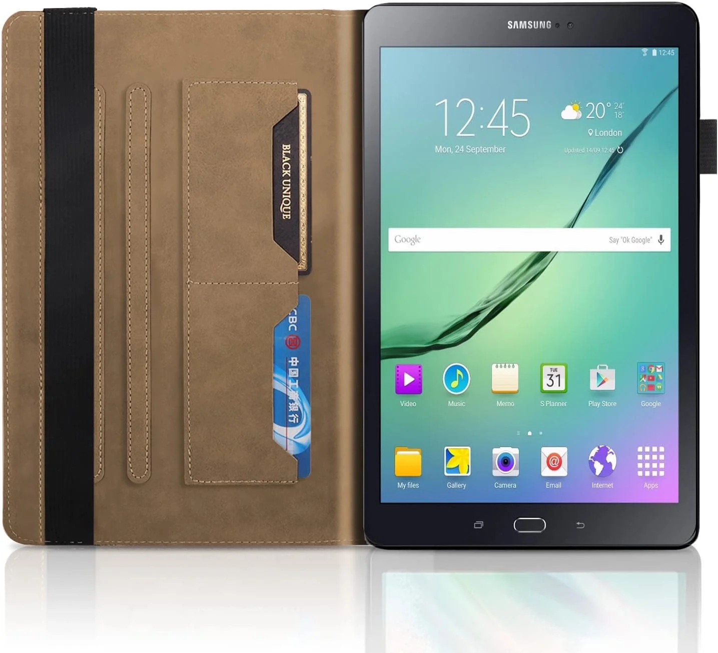 کاور ساکتاپی برای تبلت سامسونگ گلکسی تب S2 9.7 اینچی (SM-T810/T815/T815/T819)، کاور محافظ چرمی PU تاشو، کاور کیف پول استند دار با جای قلم، مناسب تبلت سامسونگ تب S2 - قهوه ای